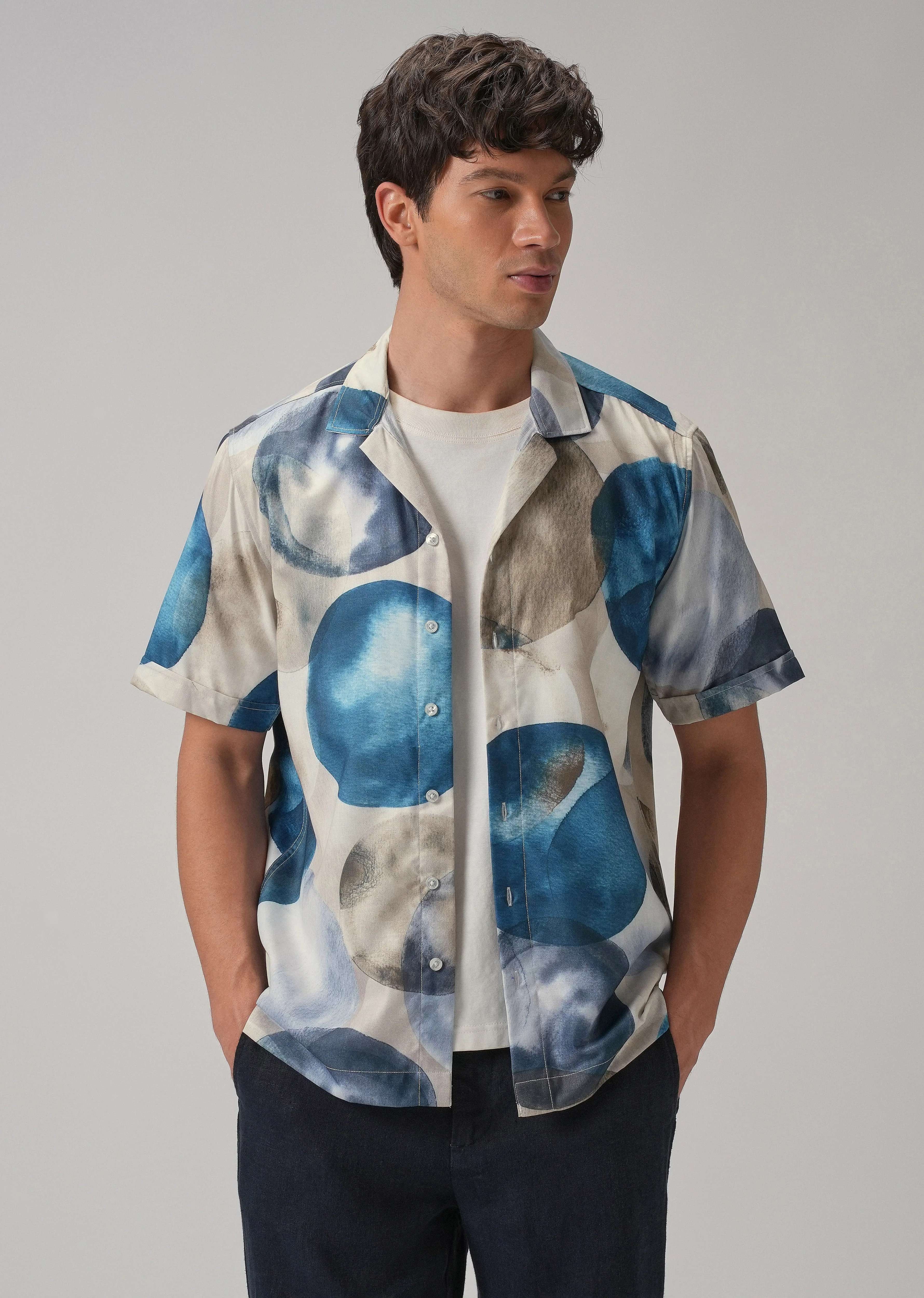 Abstract Blue Half Sleeve Shirt