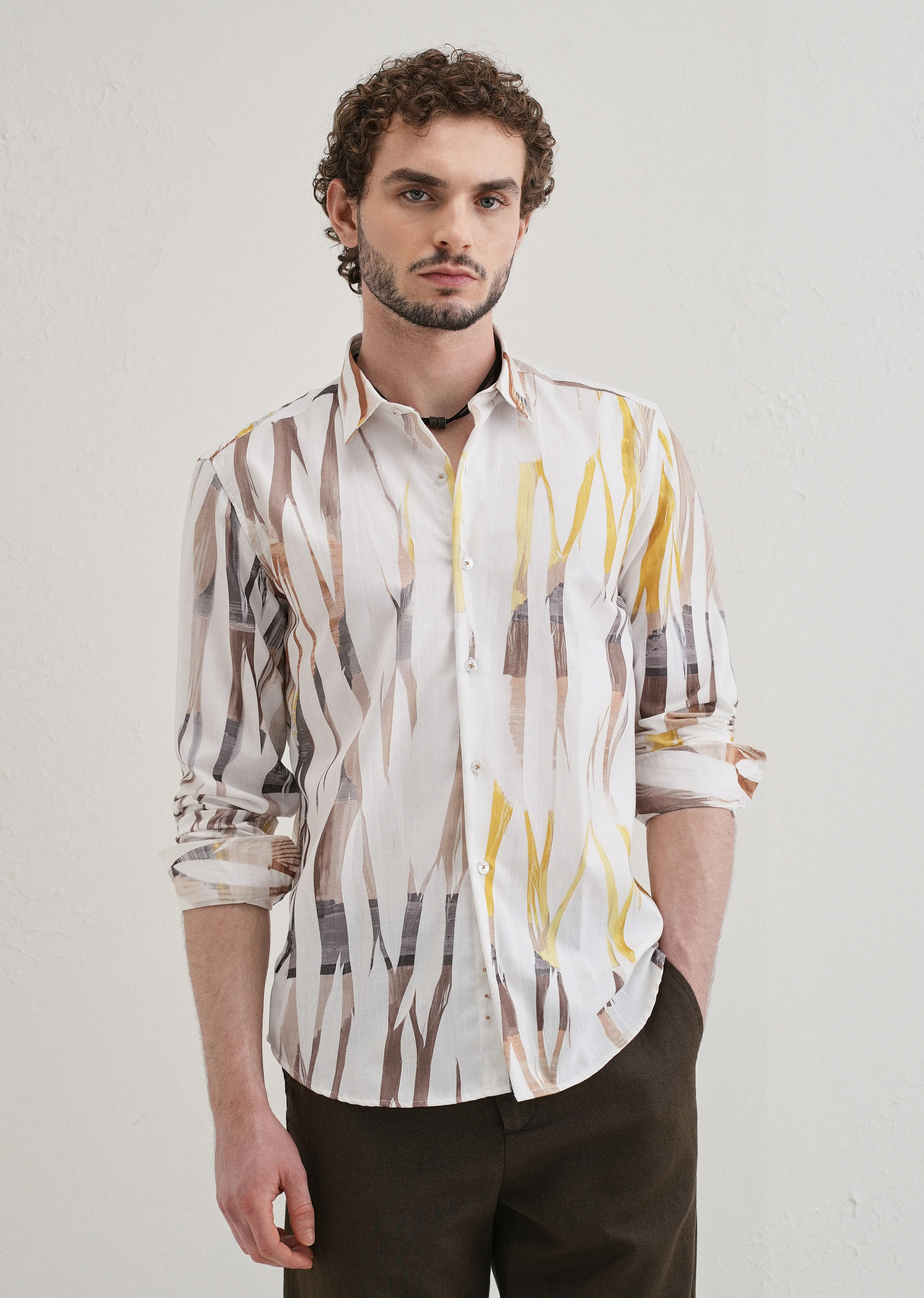 Abstract Yellow Multicoloured Shirt