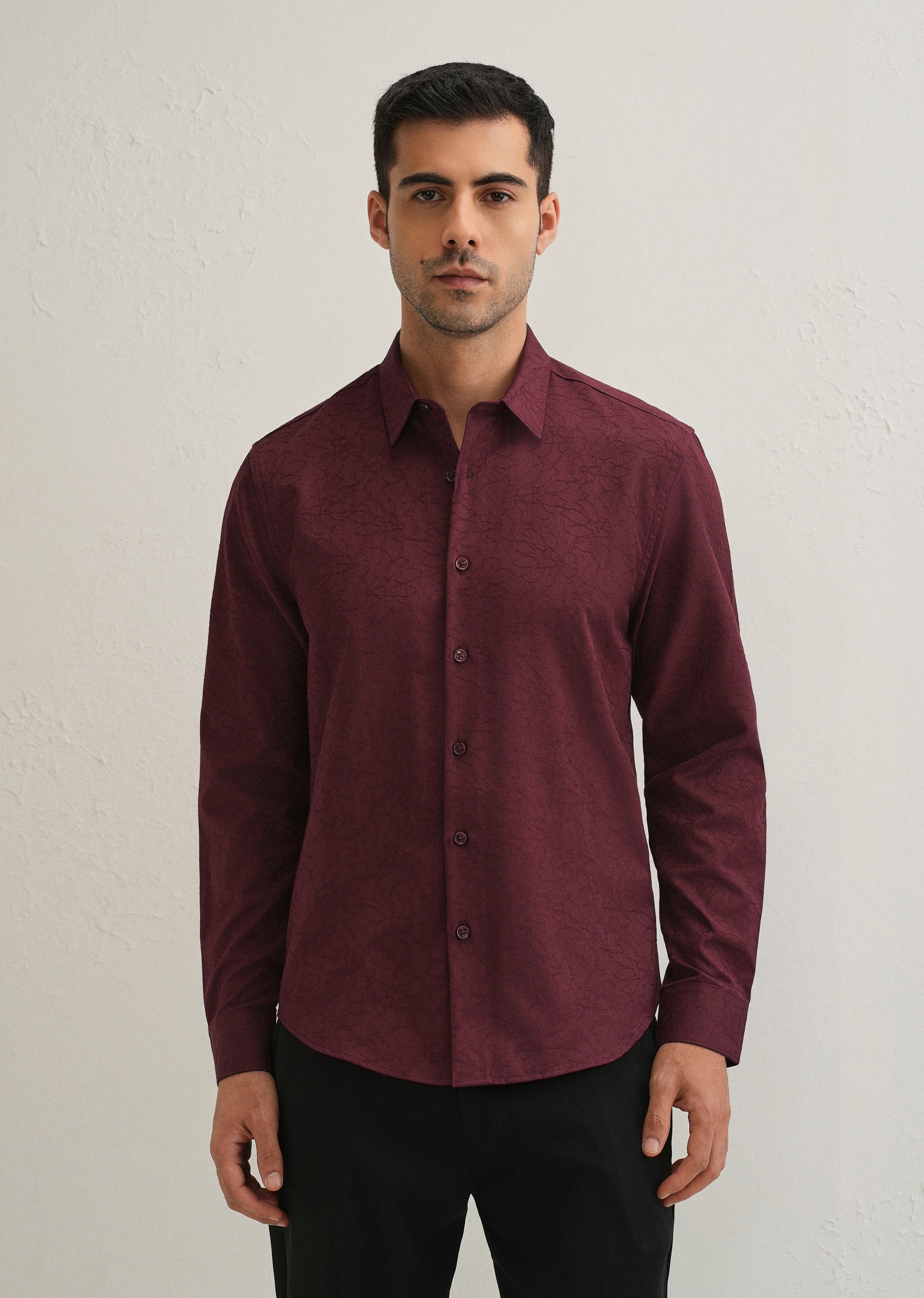 Antique Maroon Floral Jacquard Shirt - Image 3