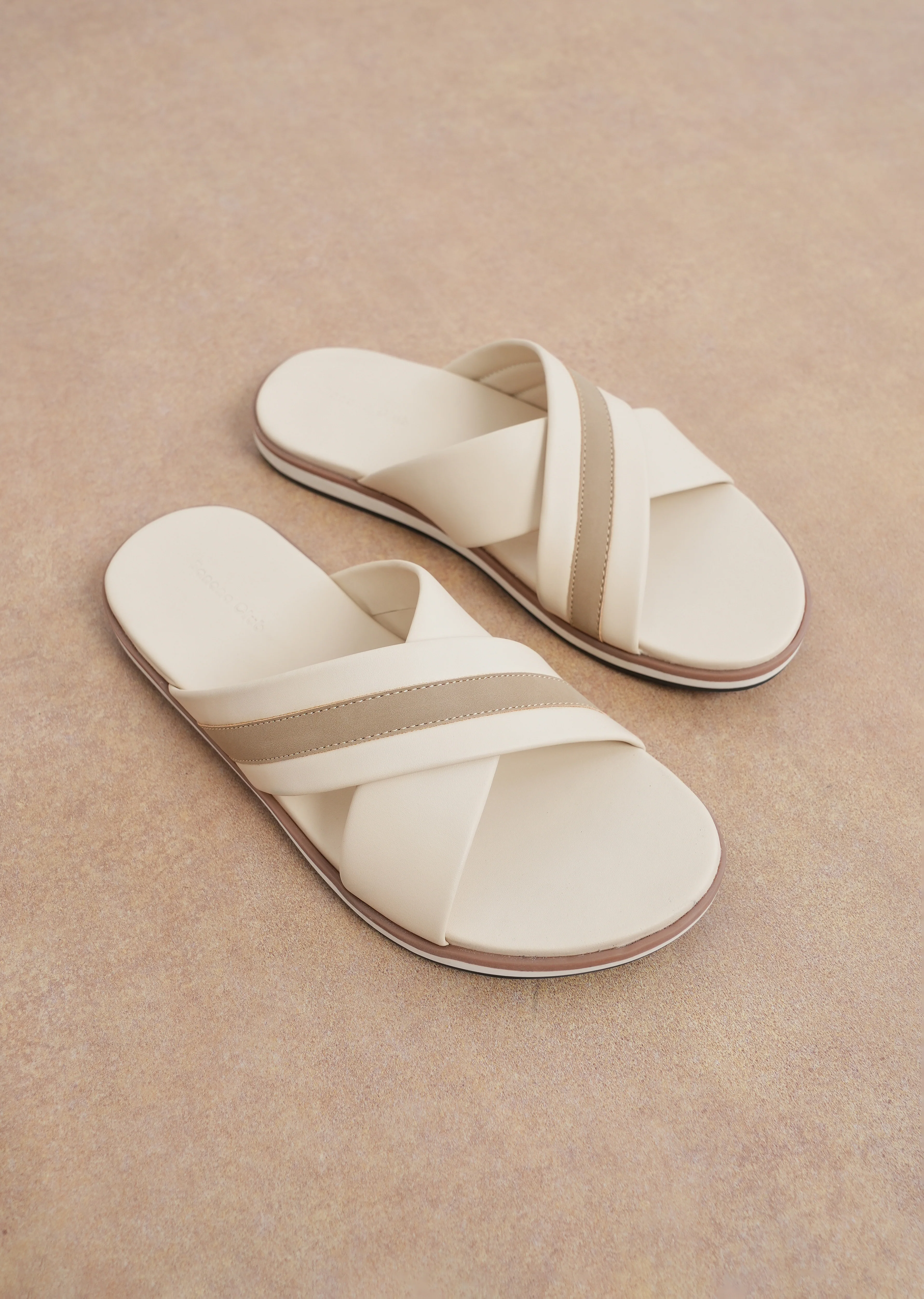 Beige Cross-Strap Comfort Sandals