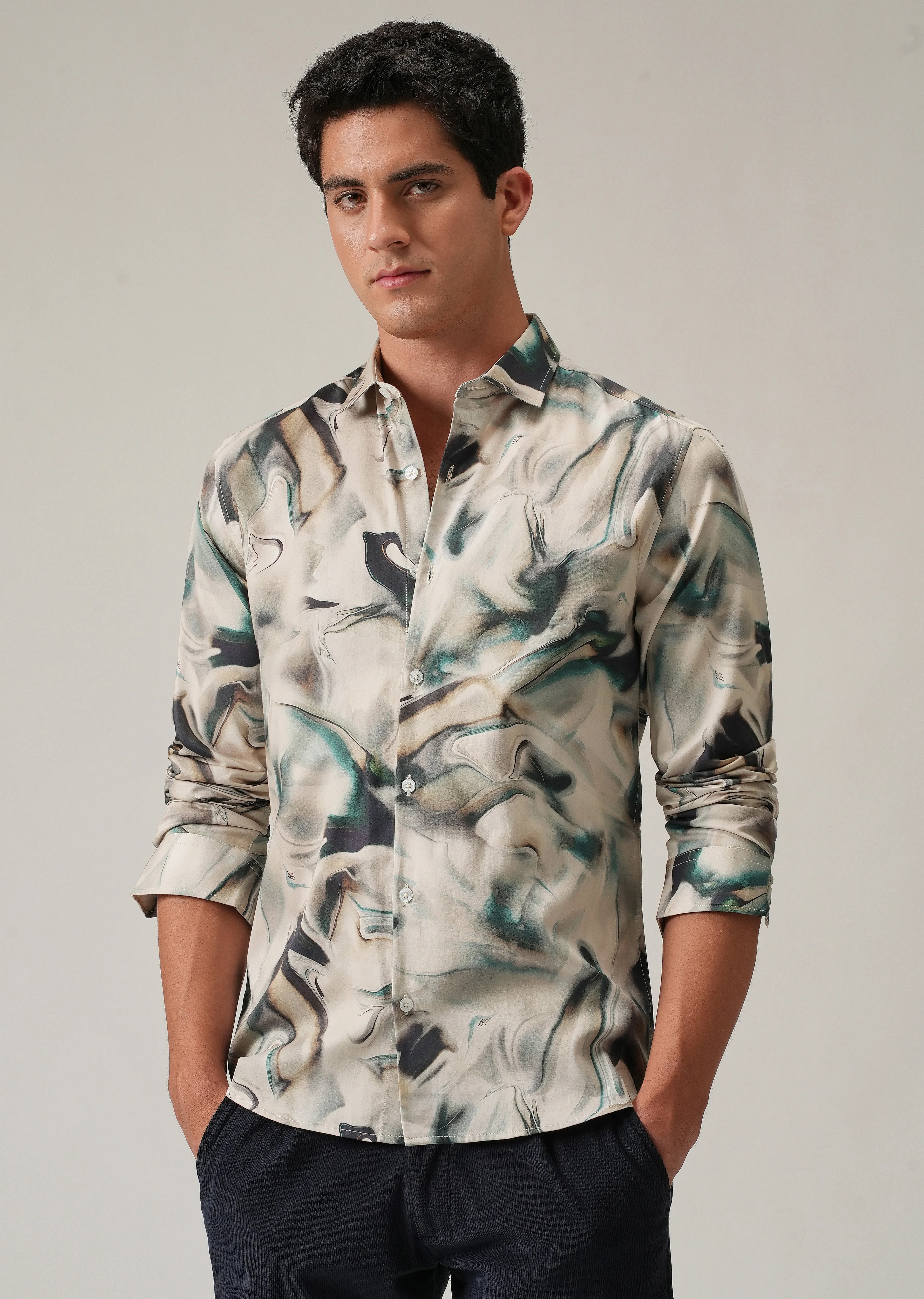 Beige Marbled Print Shirt
