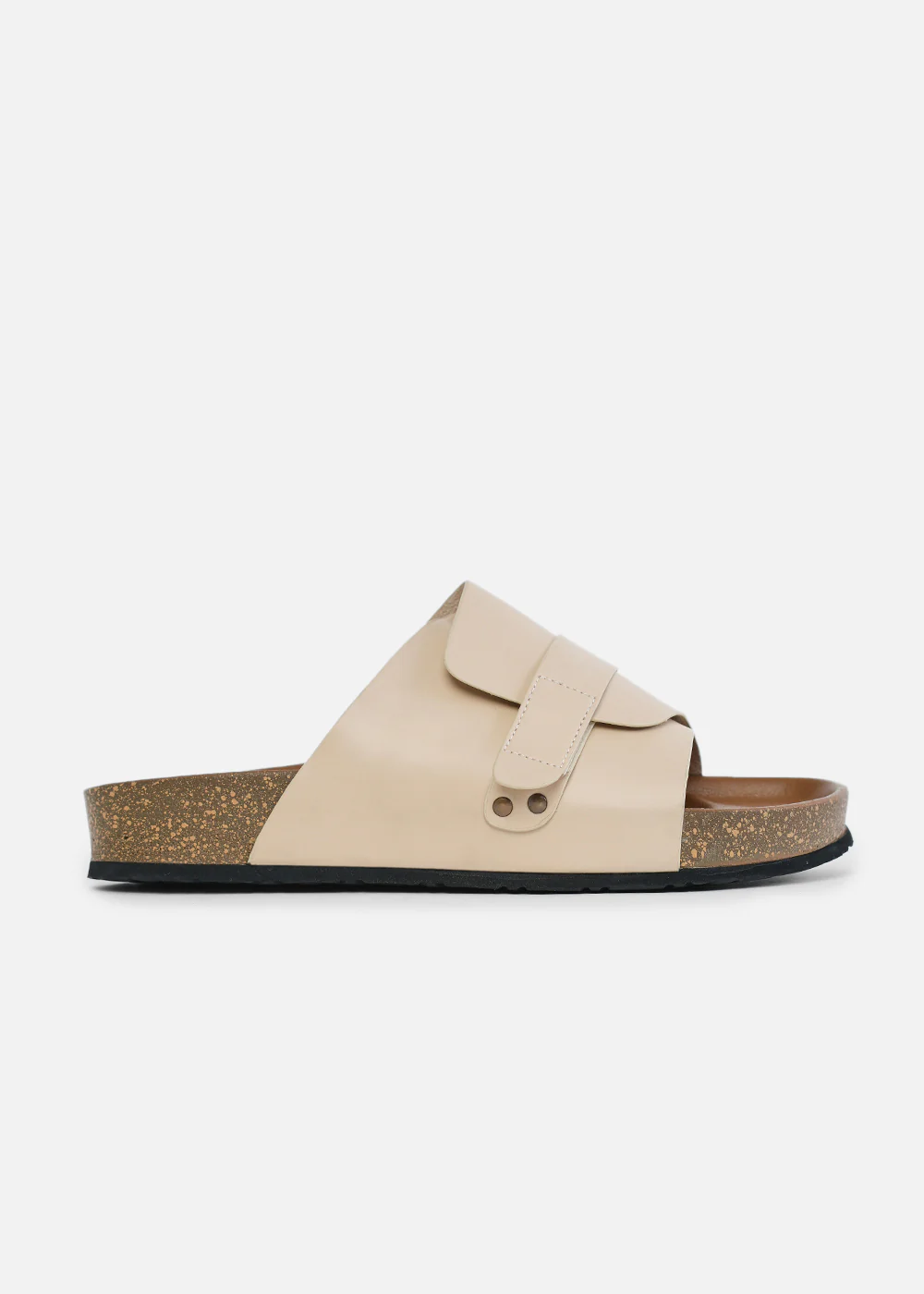Beige Wide Strap Slip-On Sandals - Image 5