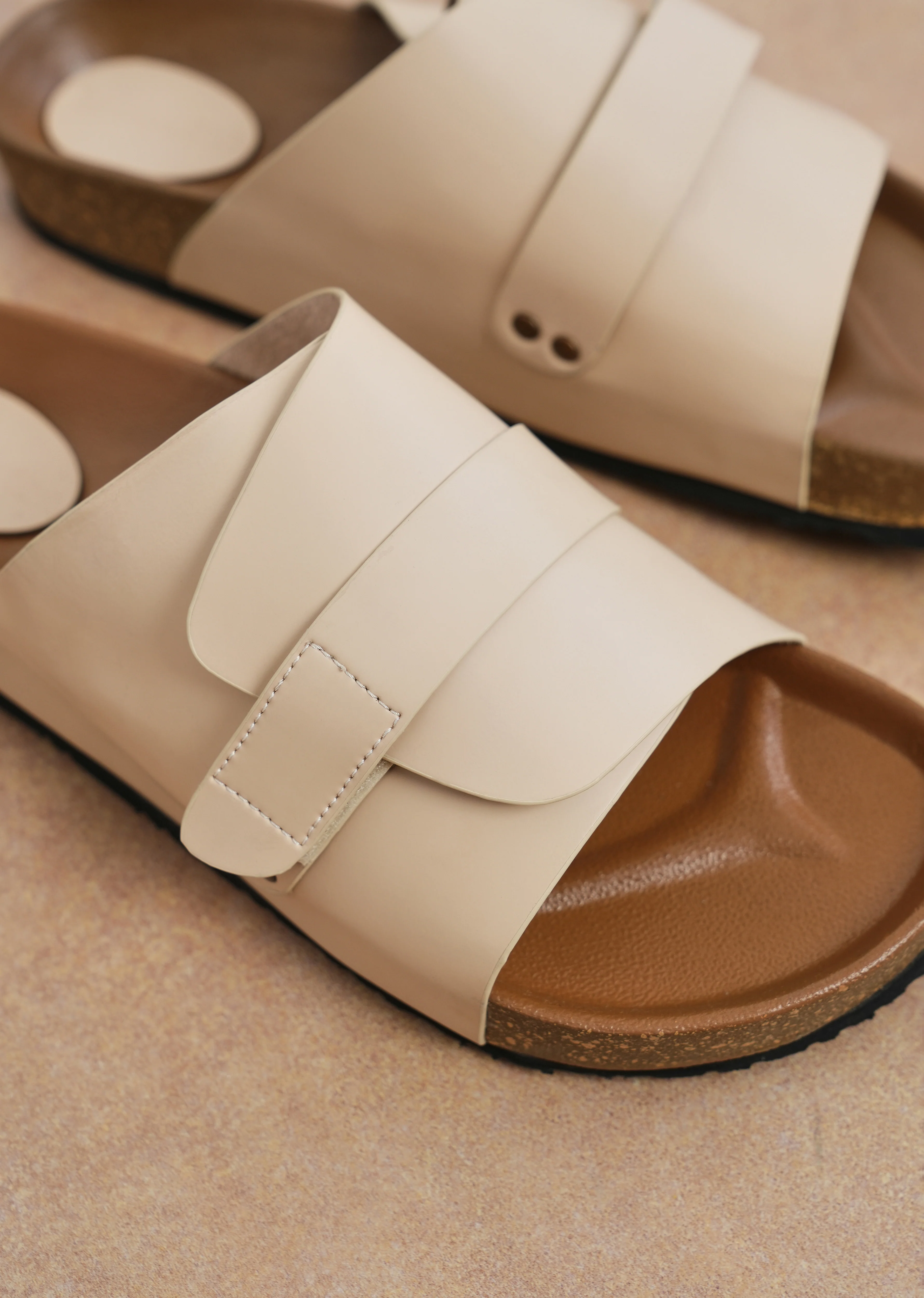 Beige Wide Strap Slip-On Sandals - Image 7