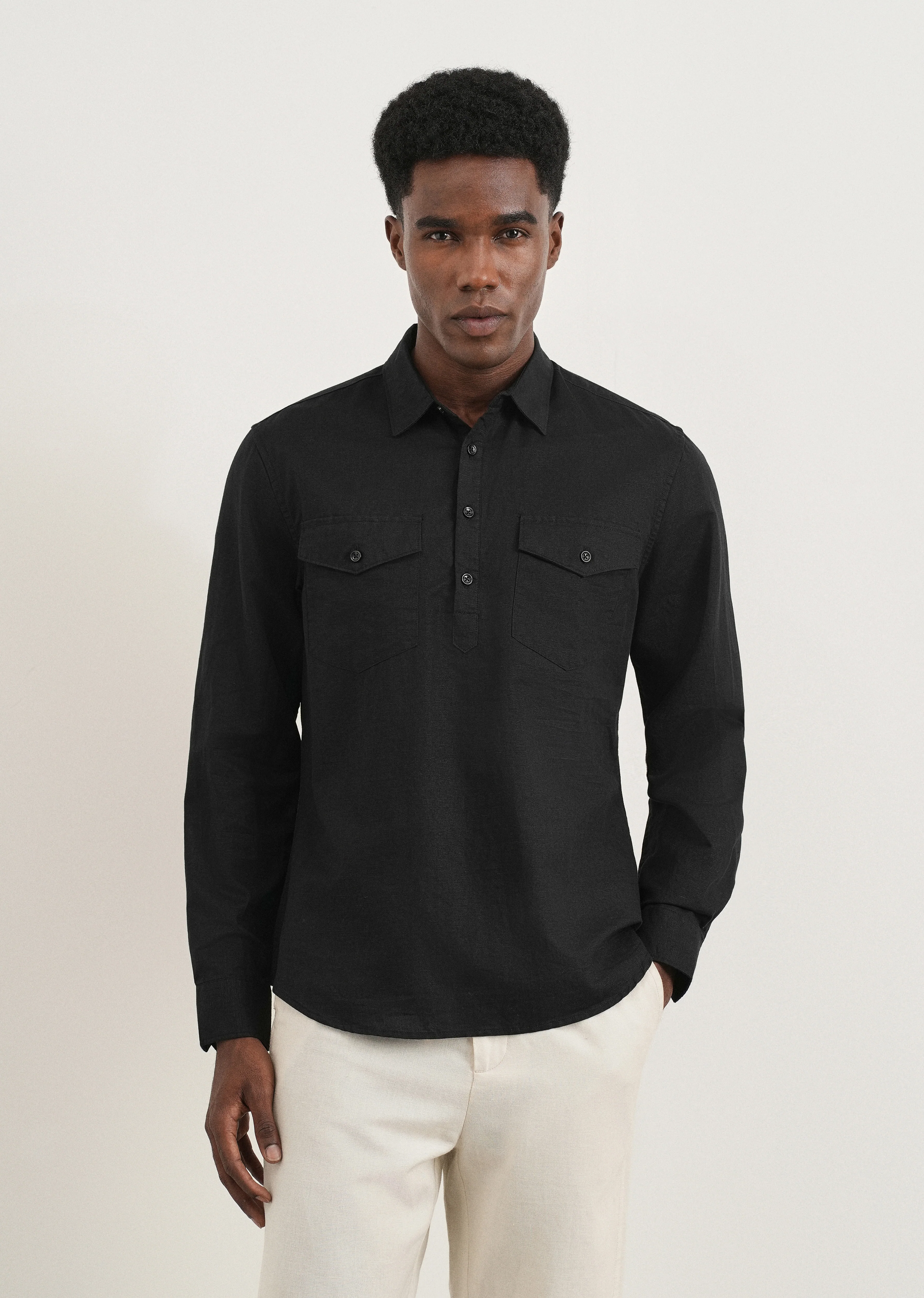 Black Cotton Linen Short Kurta - Image 4