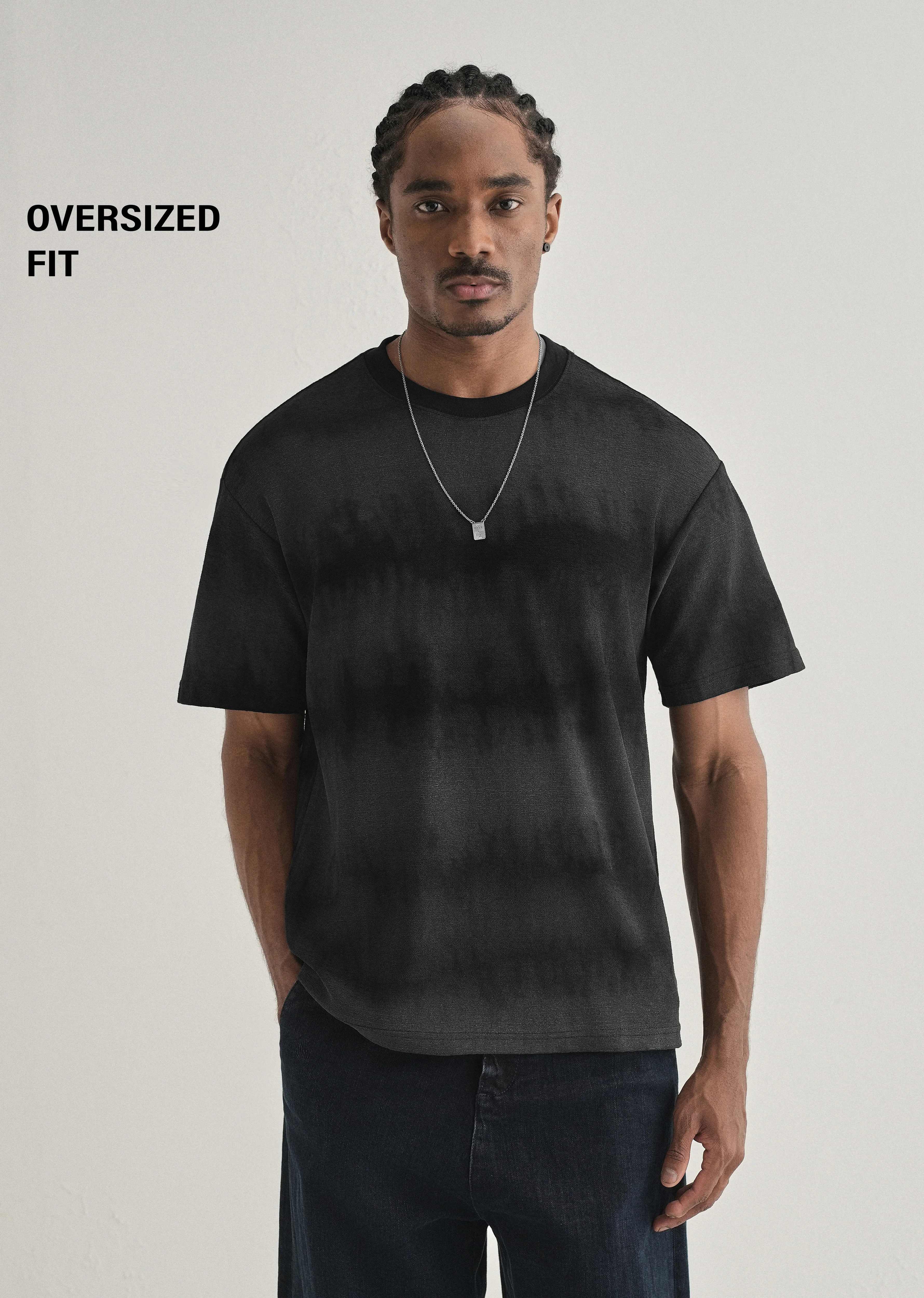 Black Grey Tie & Dye Oversized T-shirt