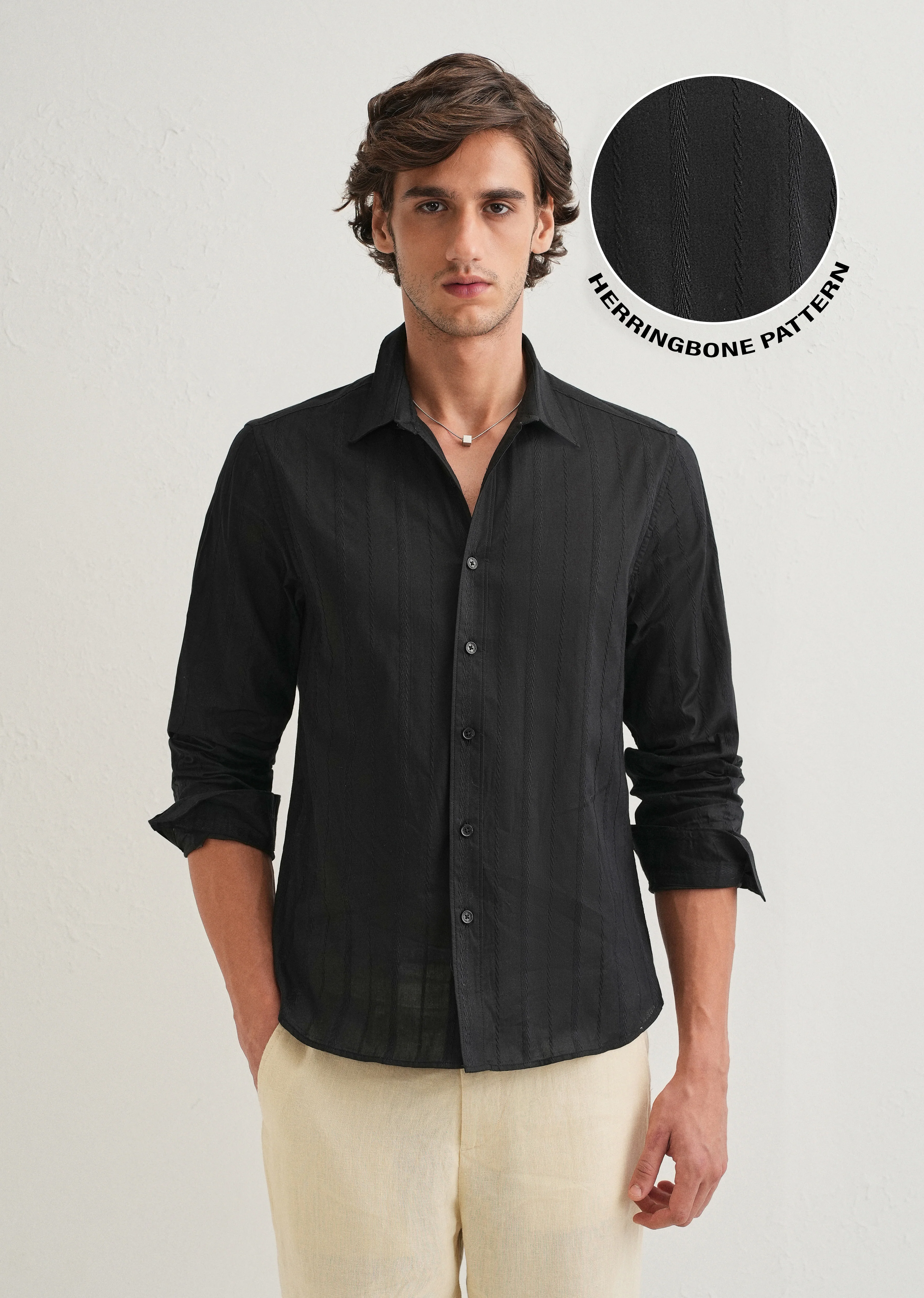 Black Herringbone Pattern Shirt