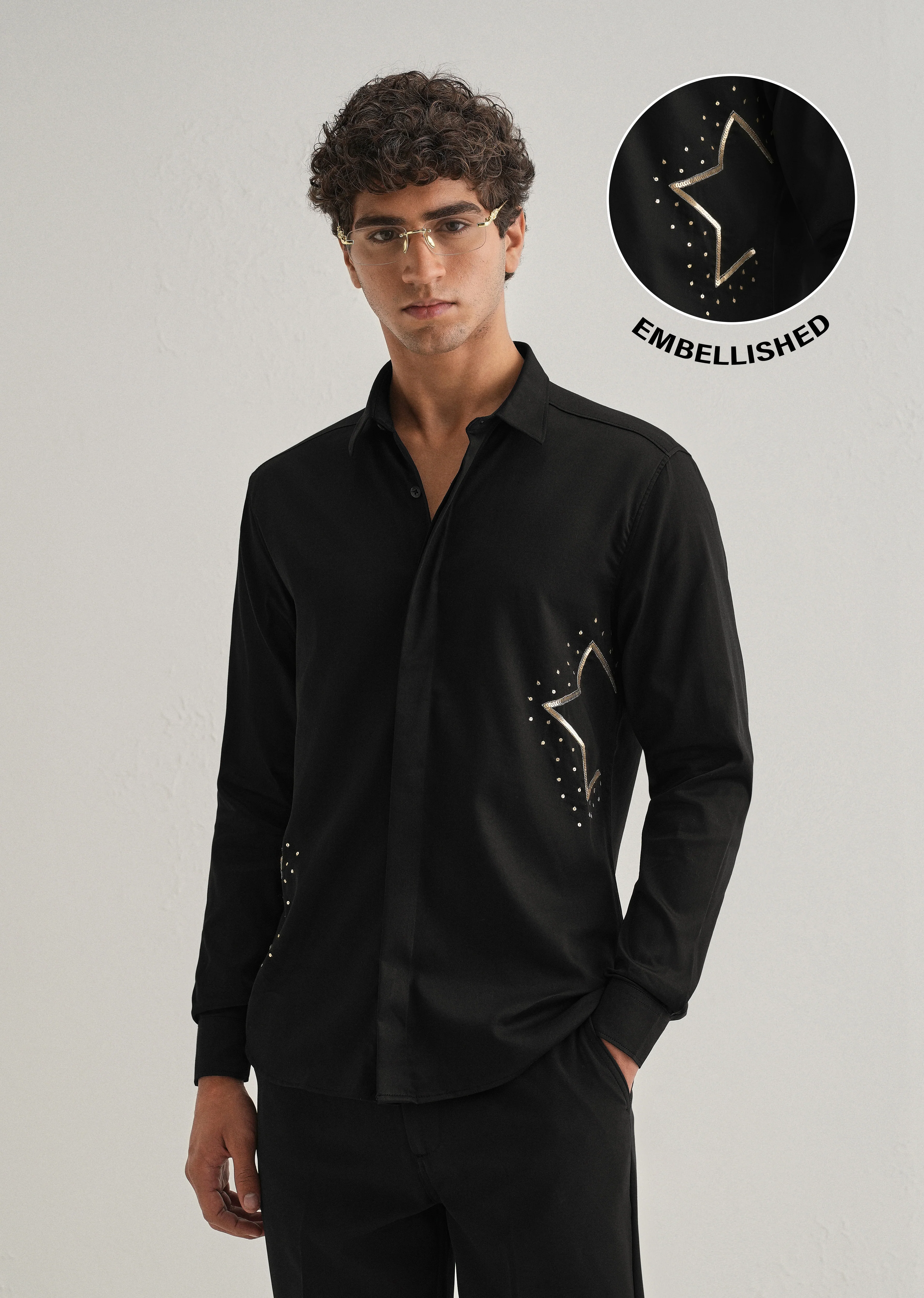 Black Sequence Star Designer Shirt