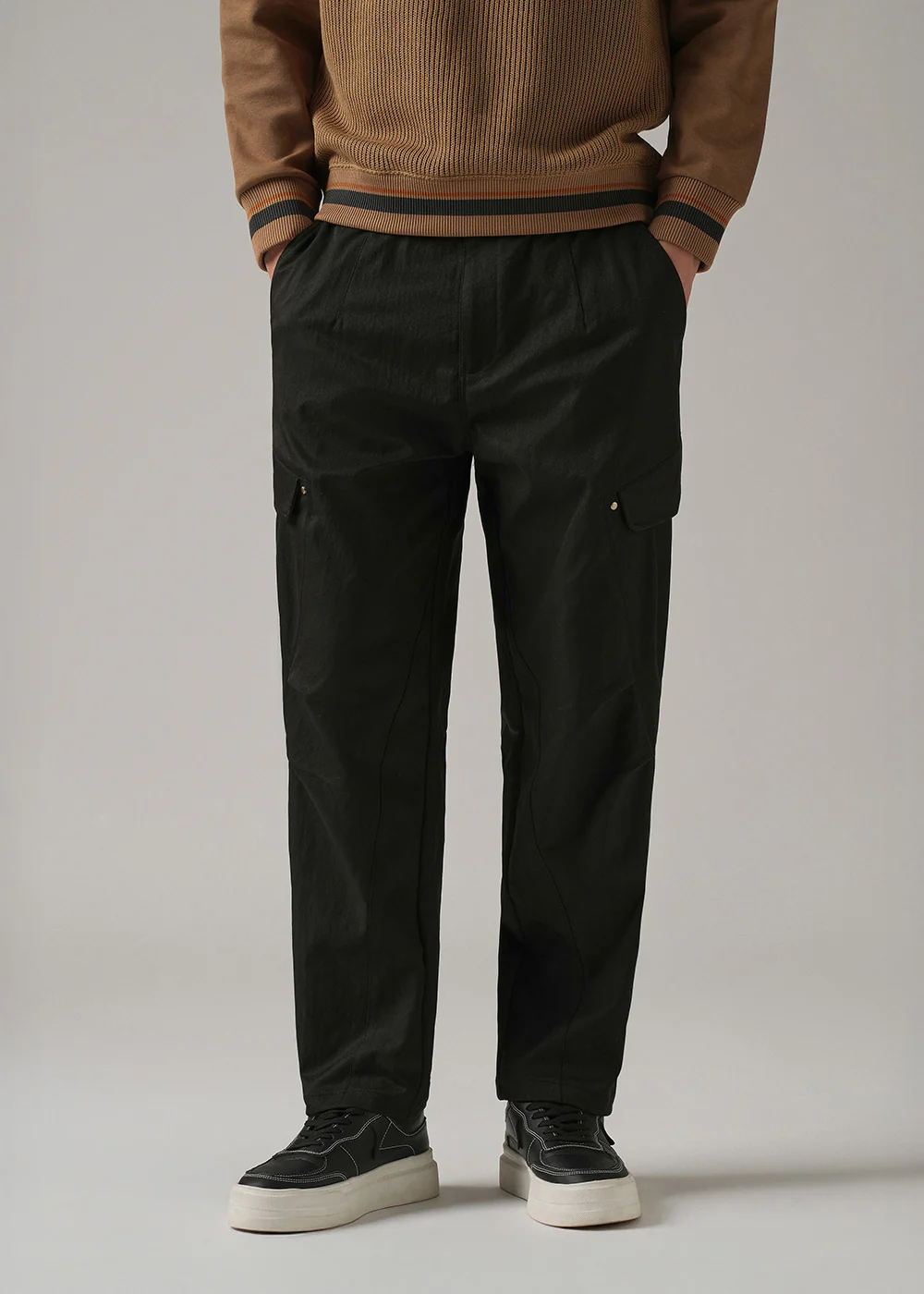 Black Stone Wash Cargo Pants