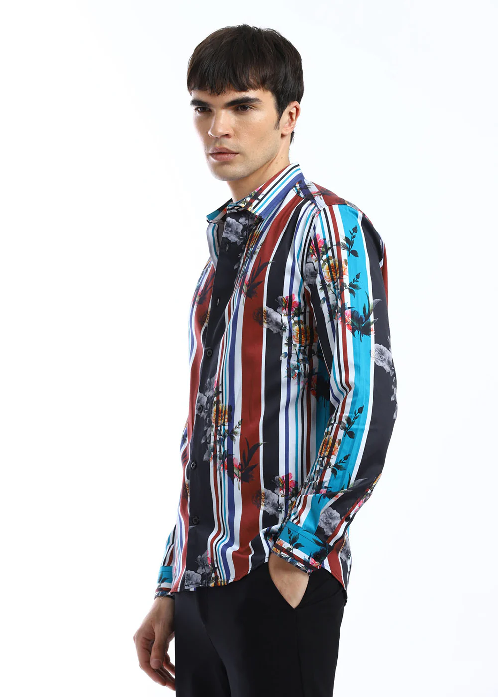 Blue Floral Striped Printed Shirt