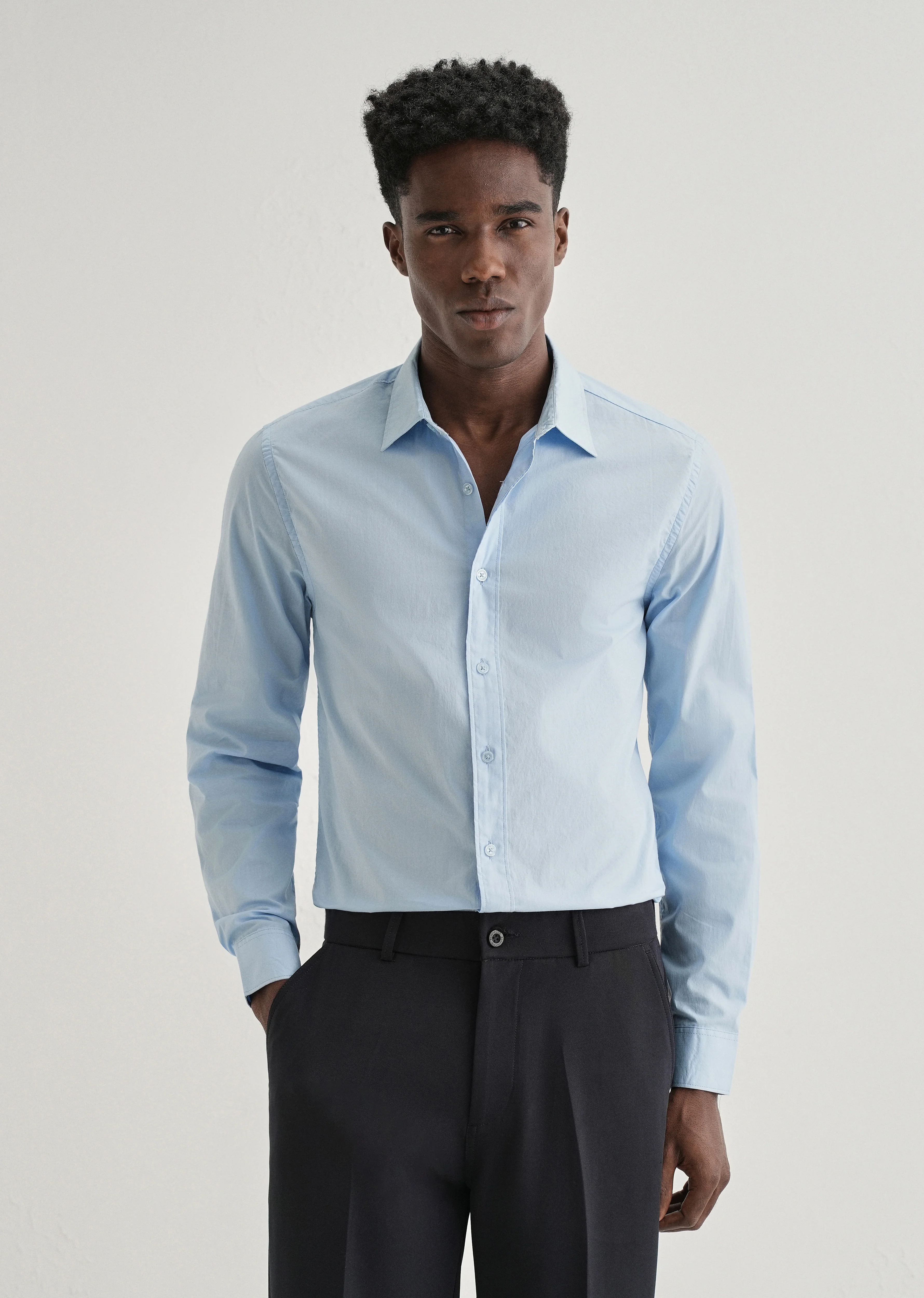 Blue Plain Cotton Shirt