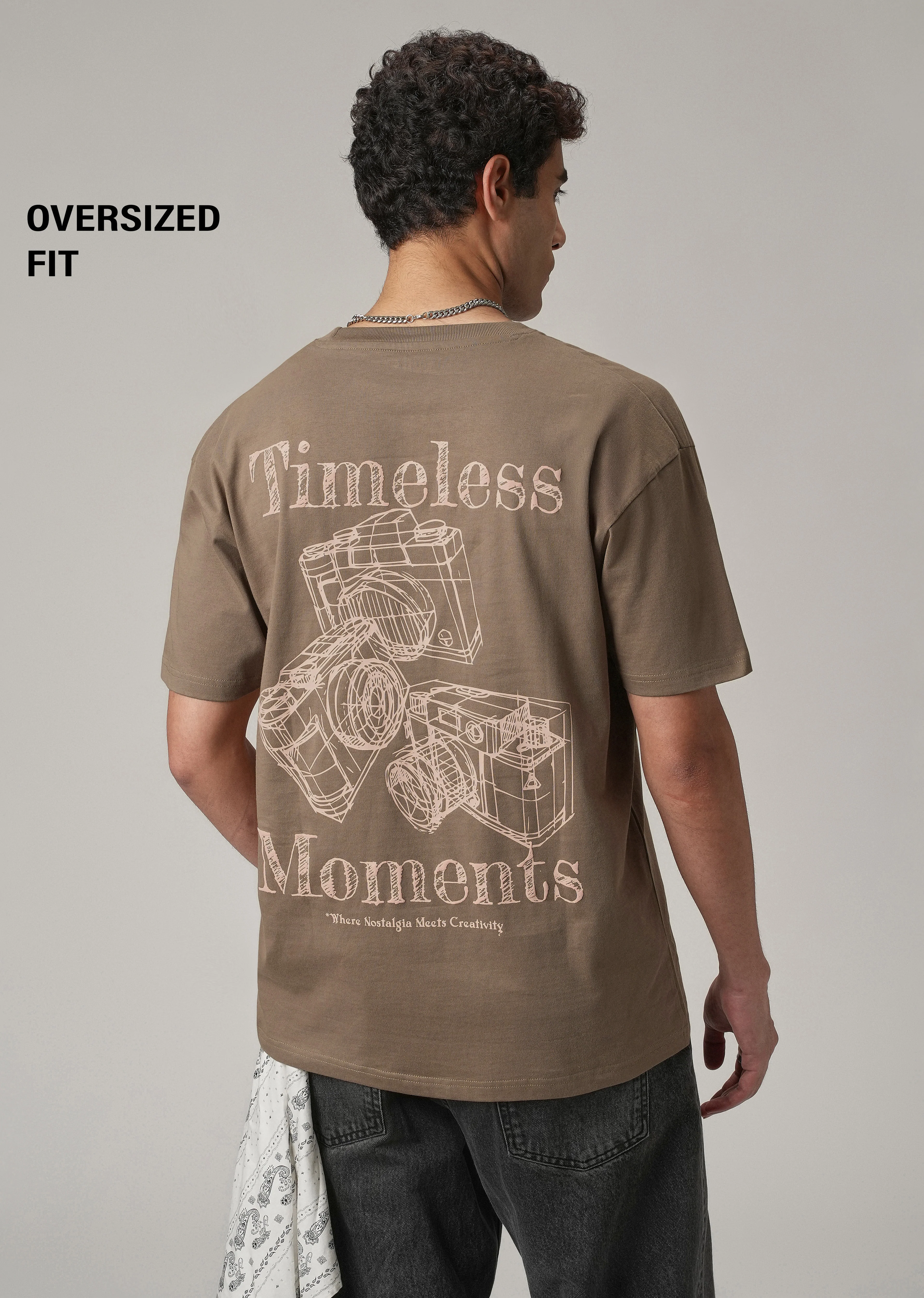 Brown Back Printed Oversized T-Shirt