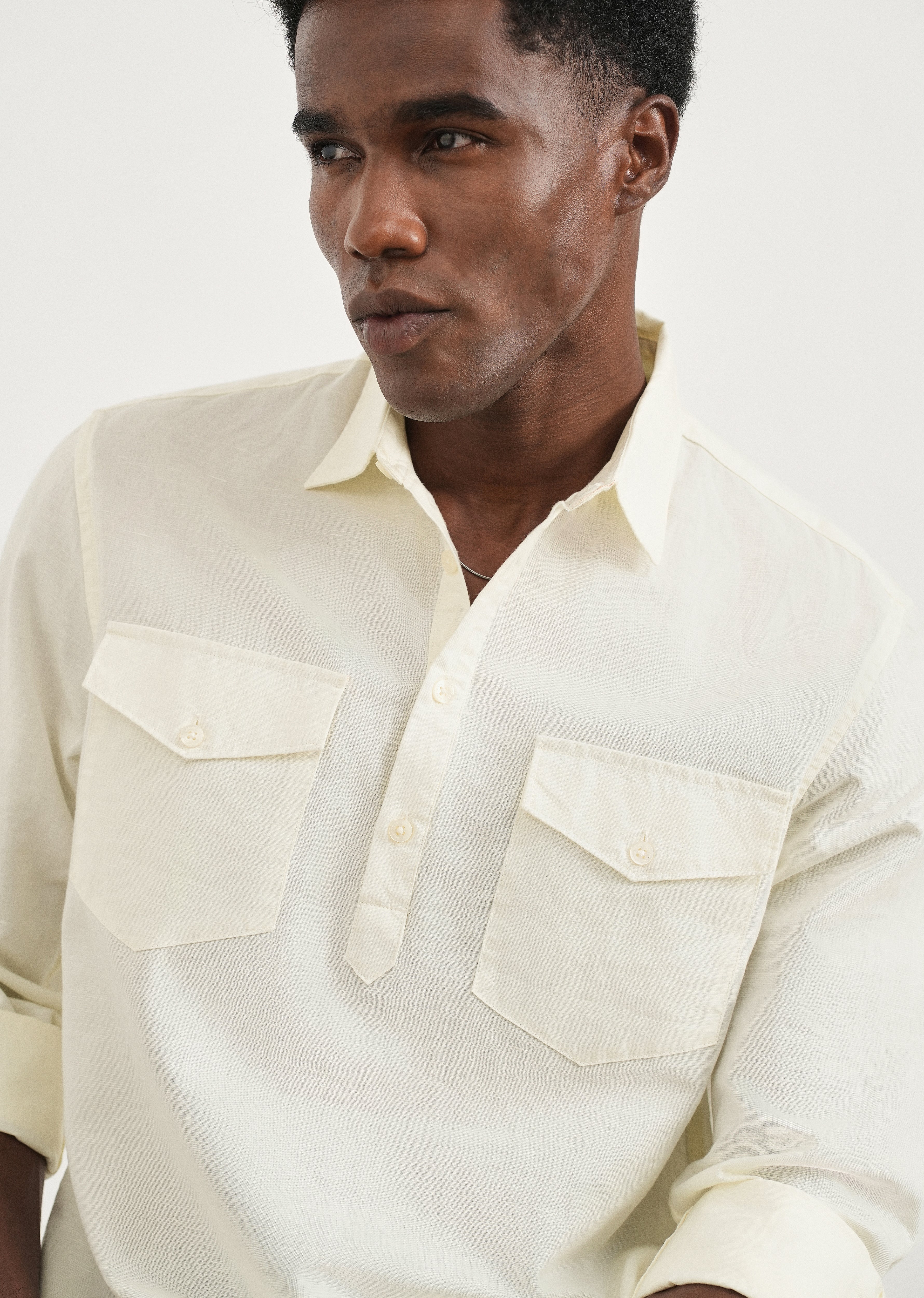 Cream Cotton Linen Short Kurta - Image 5