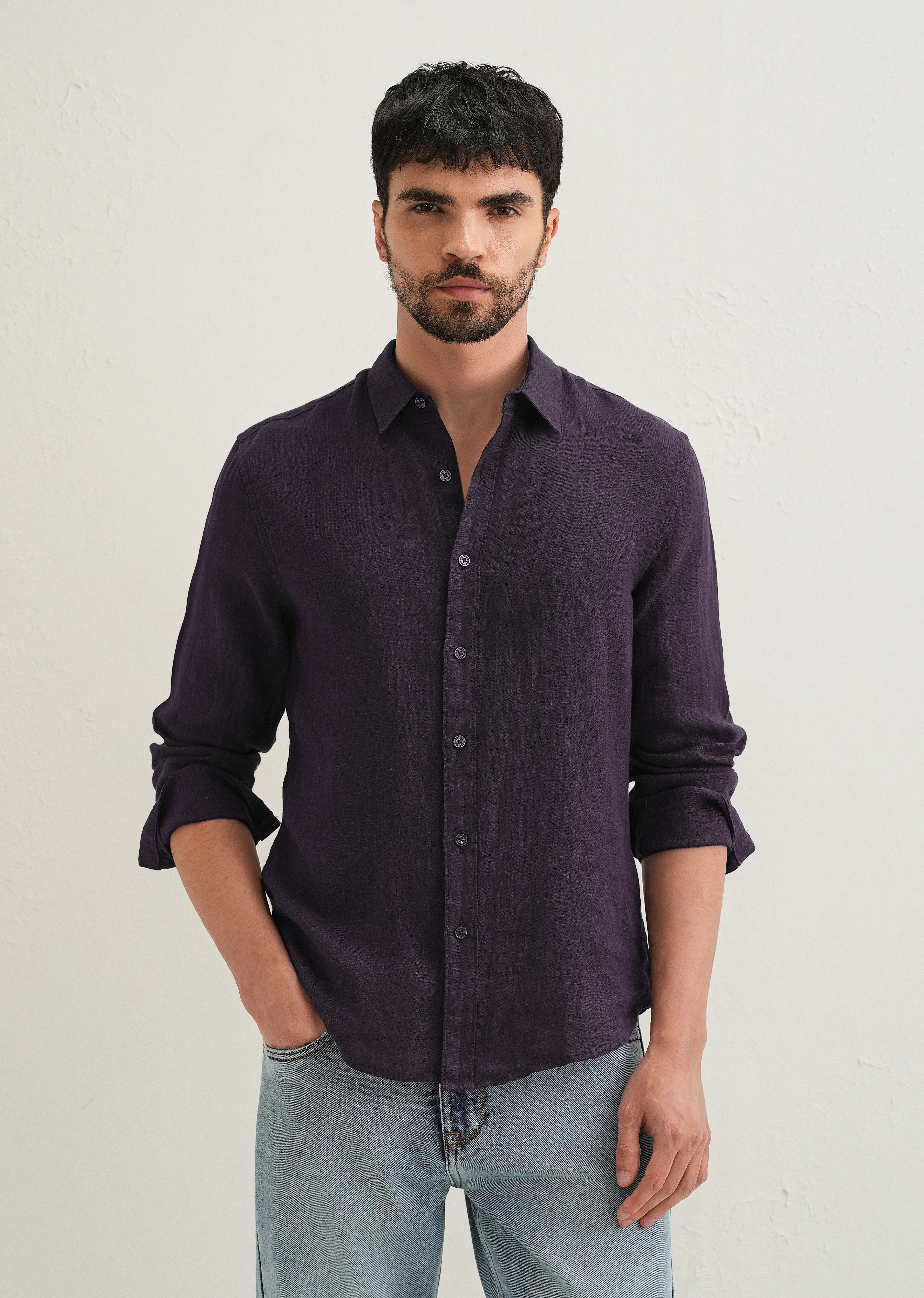 Dark Purple Pure Linen Shirt