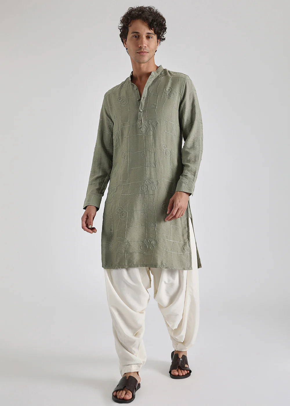 Fern Green Self Thread Embroidered Kurta