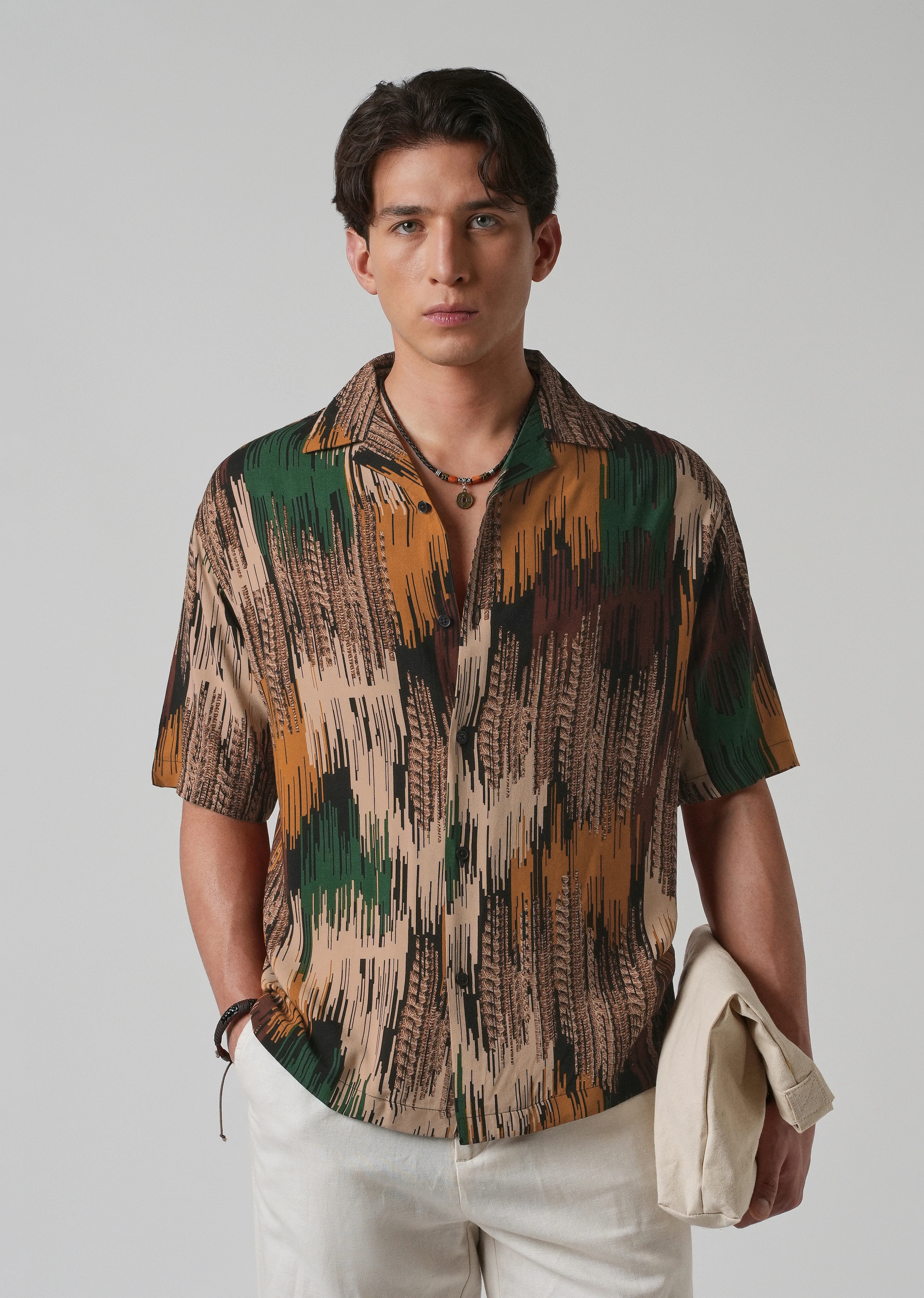 Green Abstract Brushstroke Oversized Feather Shirt