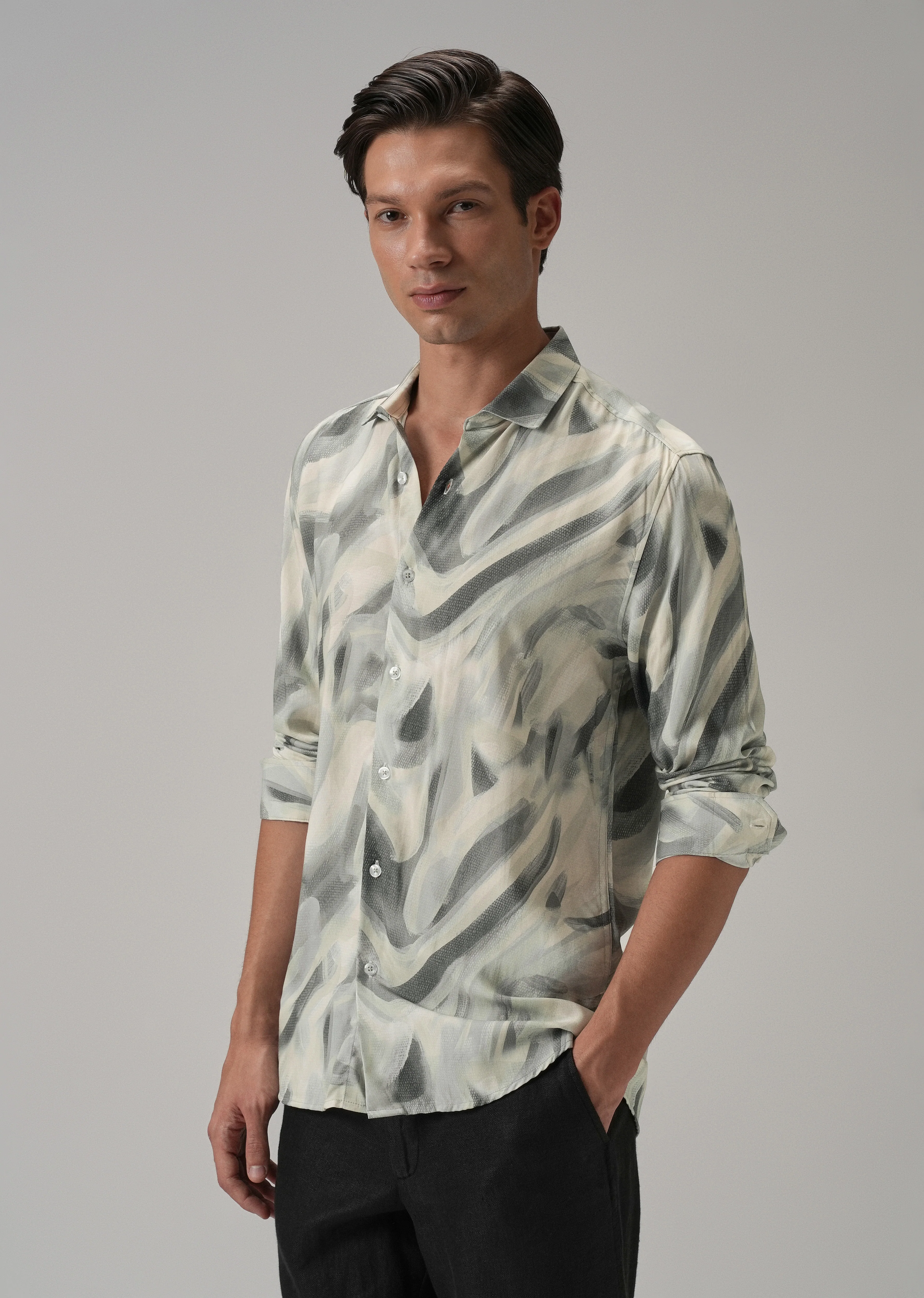 Green Texture Swirl Printed Shirt