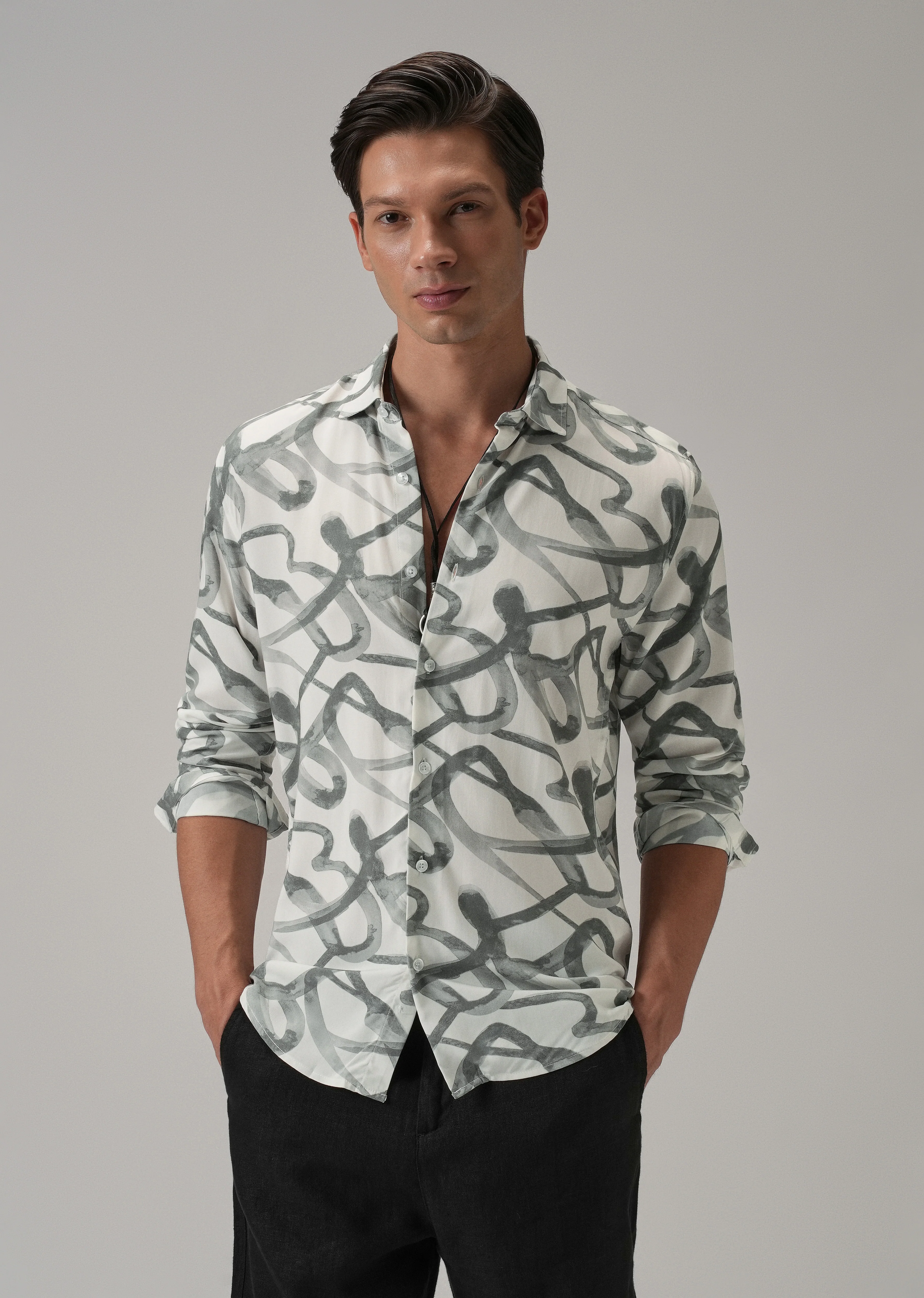 Grey Graffiti Printed Shirt