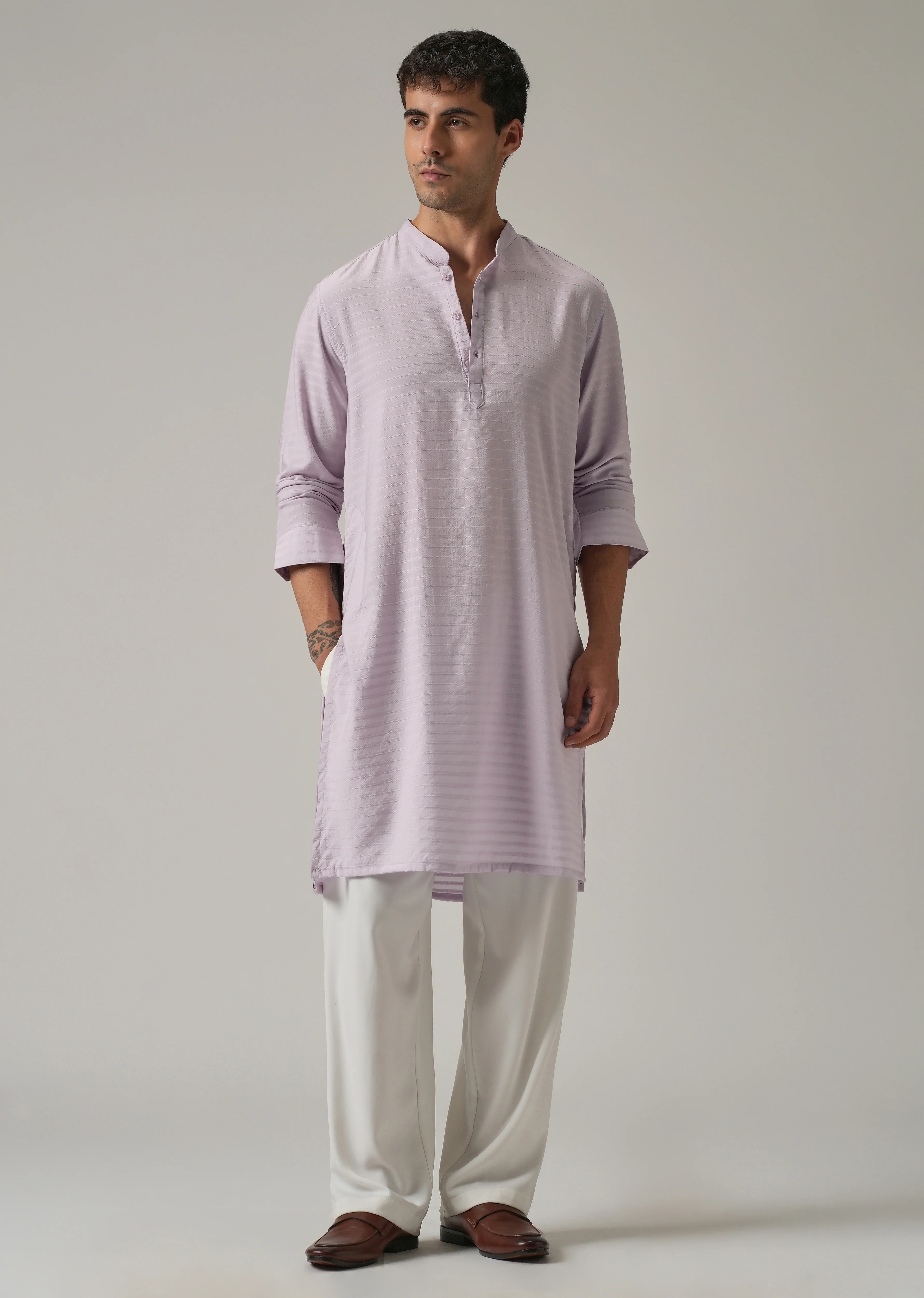 Lavender Nylon Self Stripe Kurta