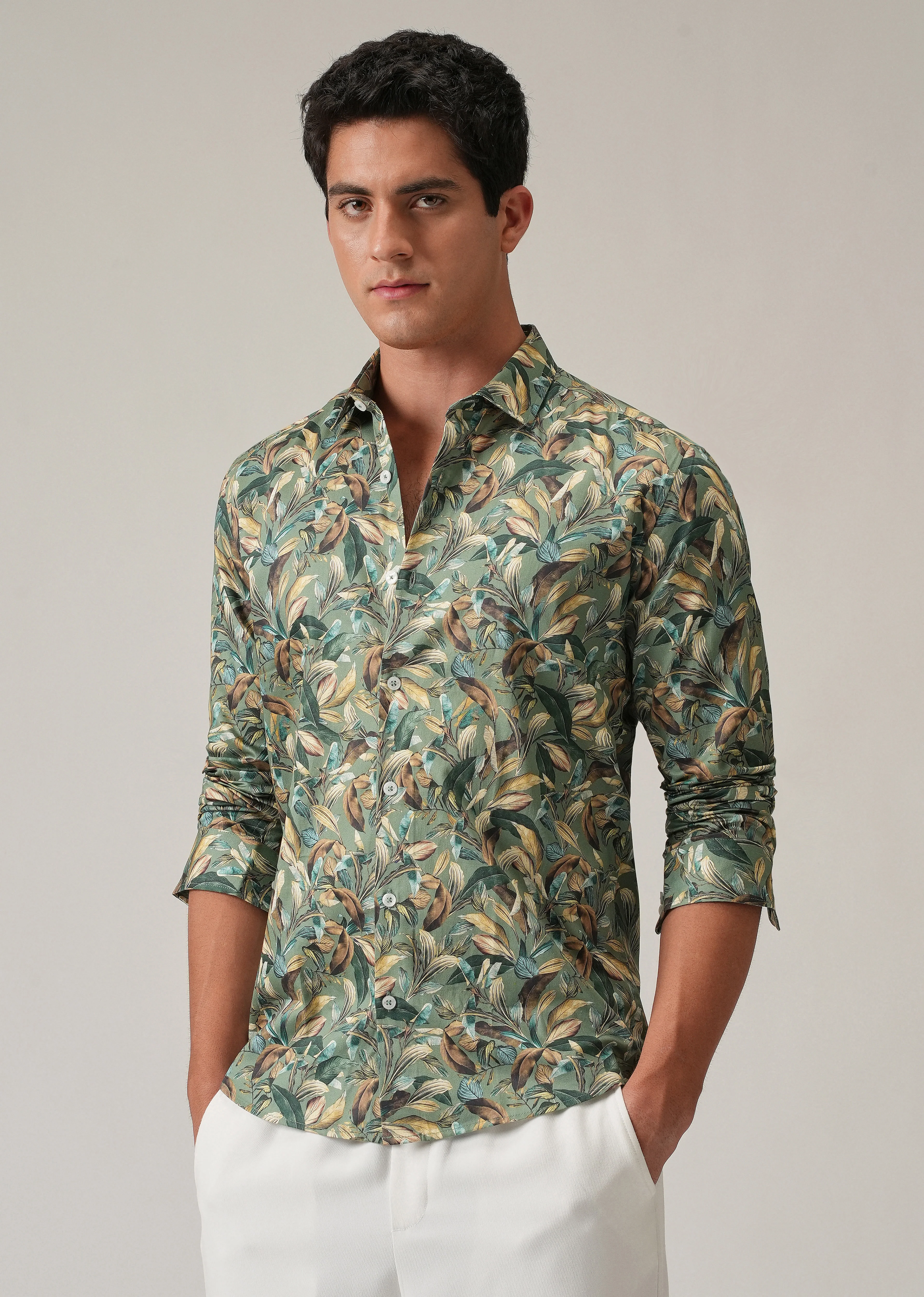 Leaf Motif Print Shirt
