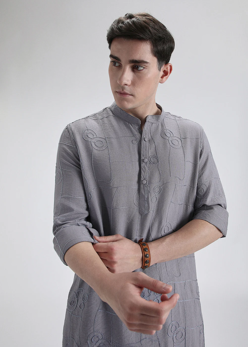 Light Blue Self Thread Embroidered Kurta
