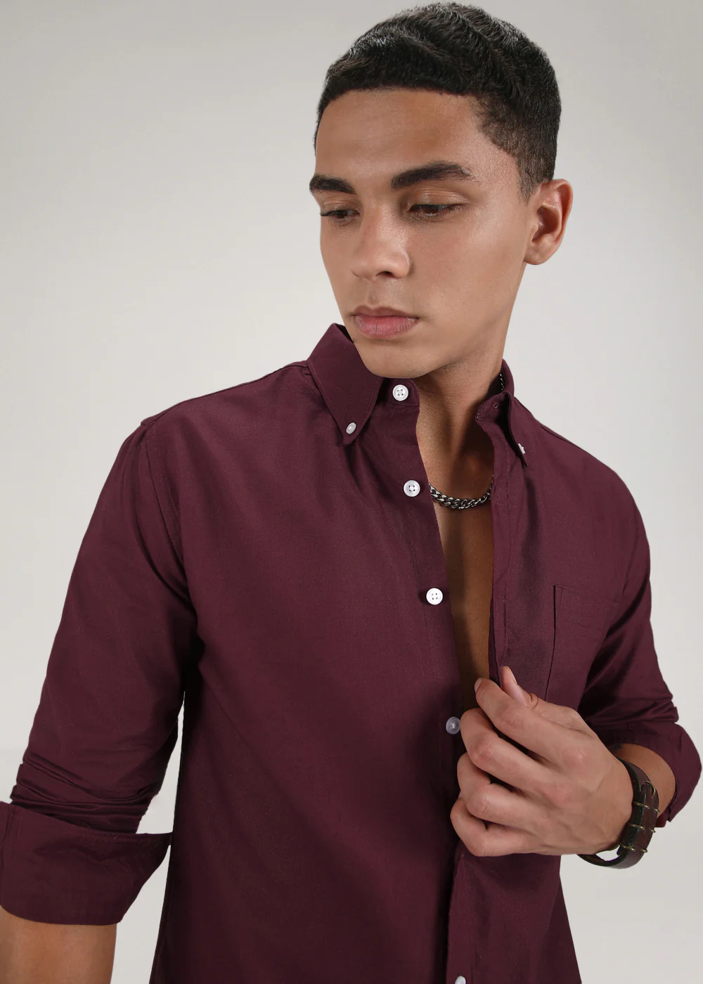 Maroon Plain Cotton Oxford Shirt