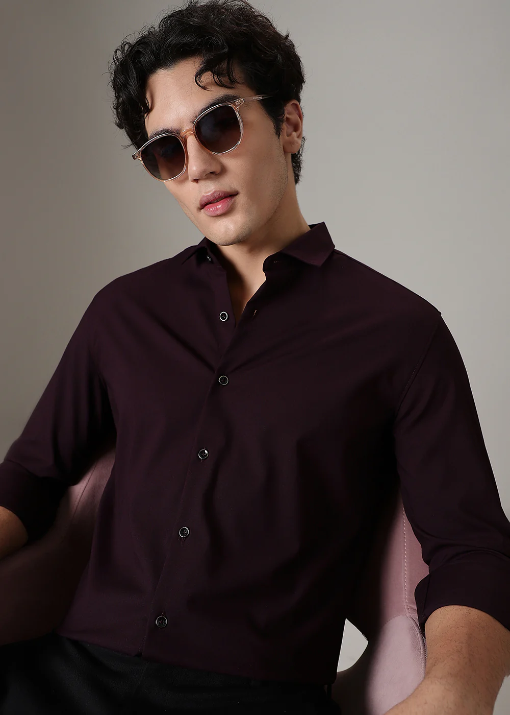 Maroon Plain Wrinkle Free Shirt