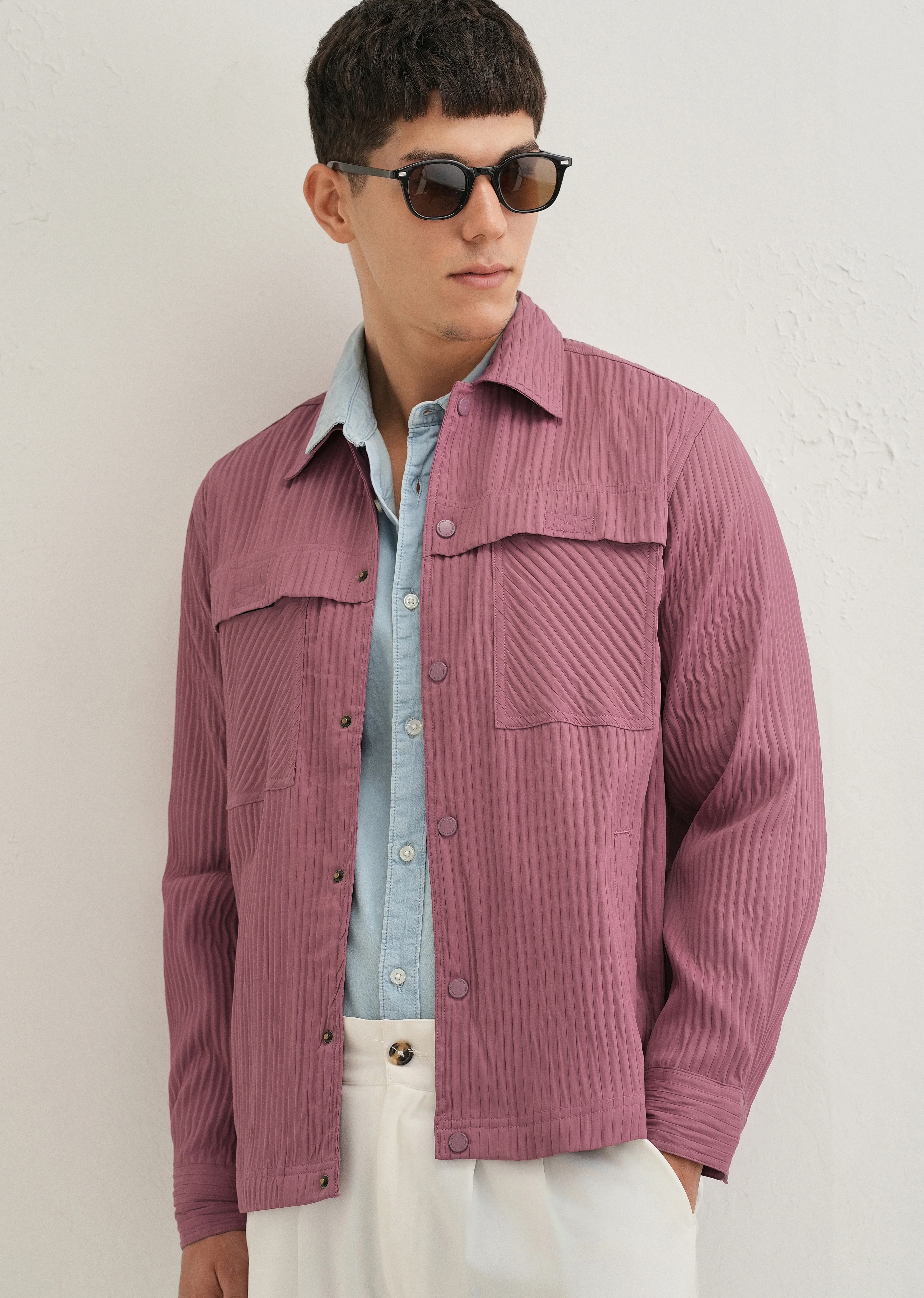 Mauve Textured Utility Shacket