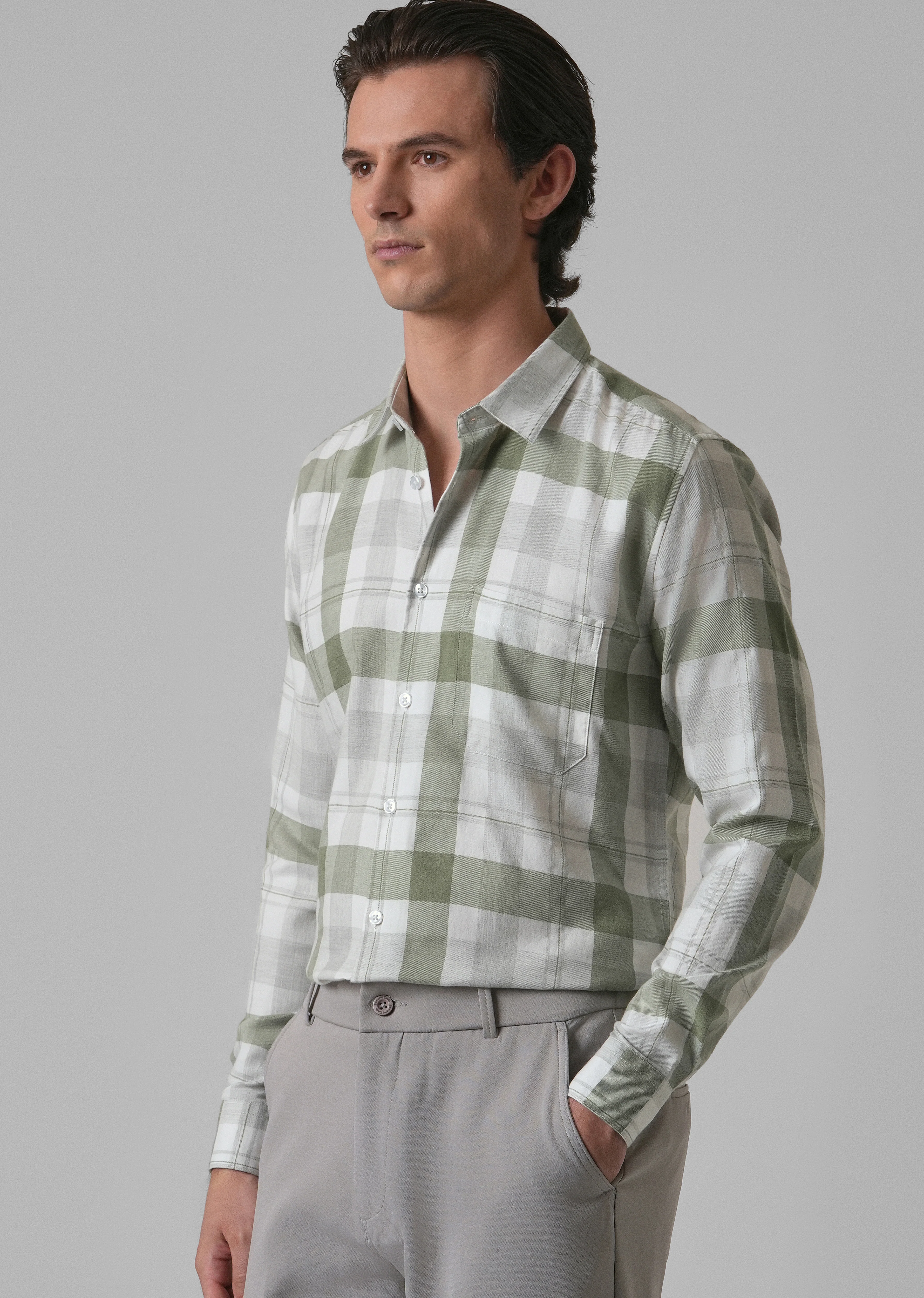 Melange Fern Green Check Shirt