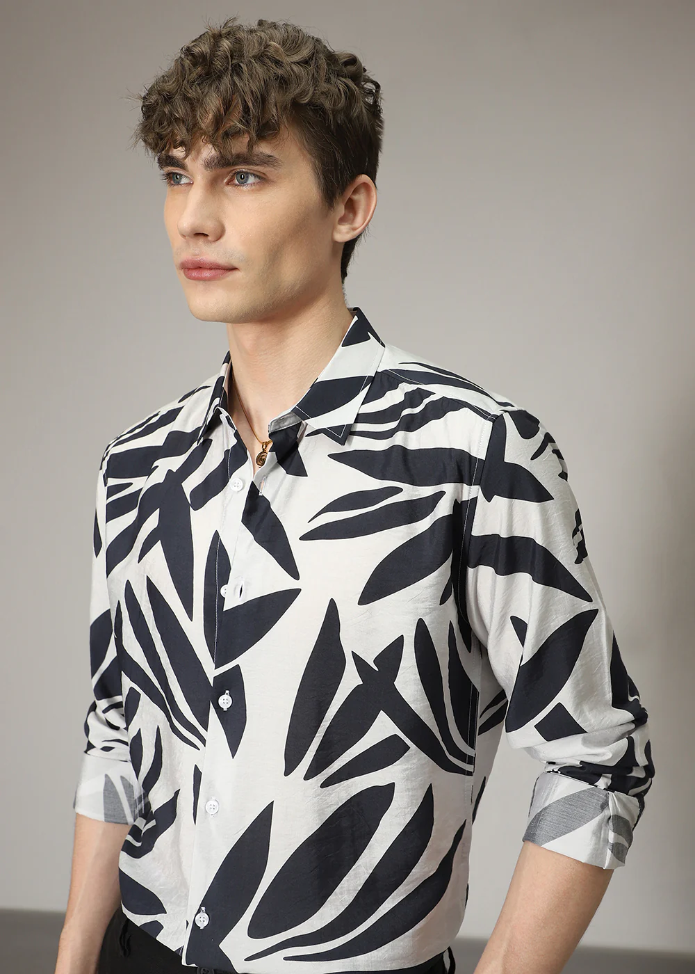 Monochrome Leaf Print Shirt