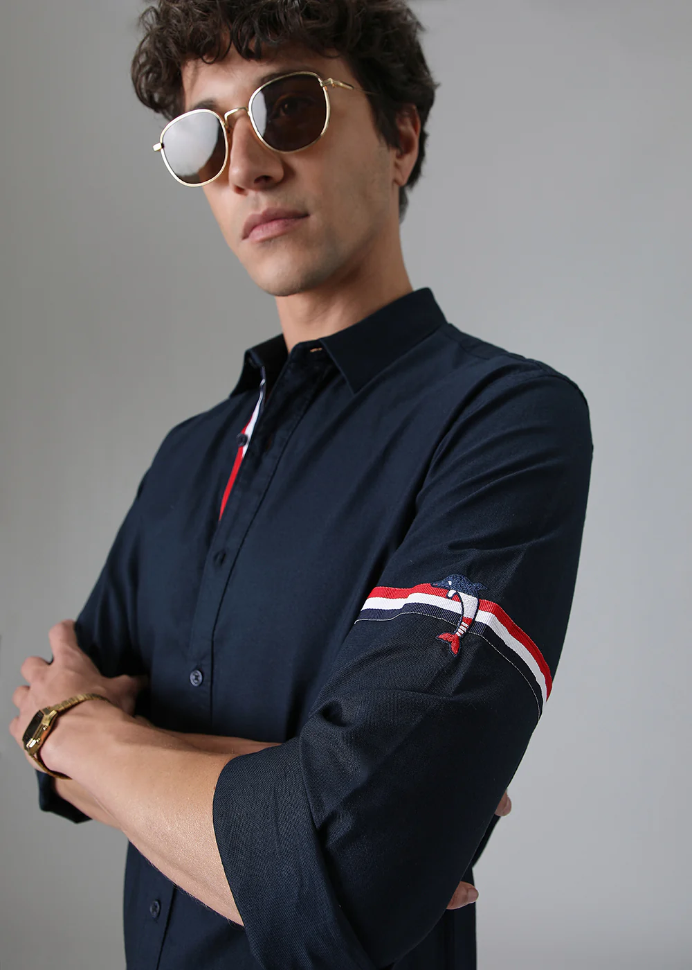 Navy Blue Plain Dolphin Oxford Shirt