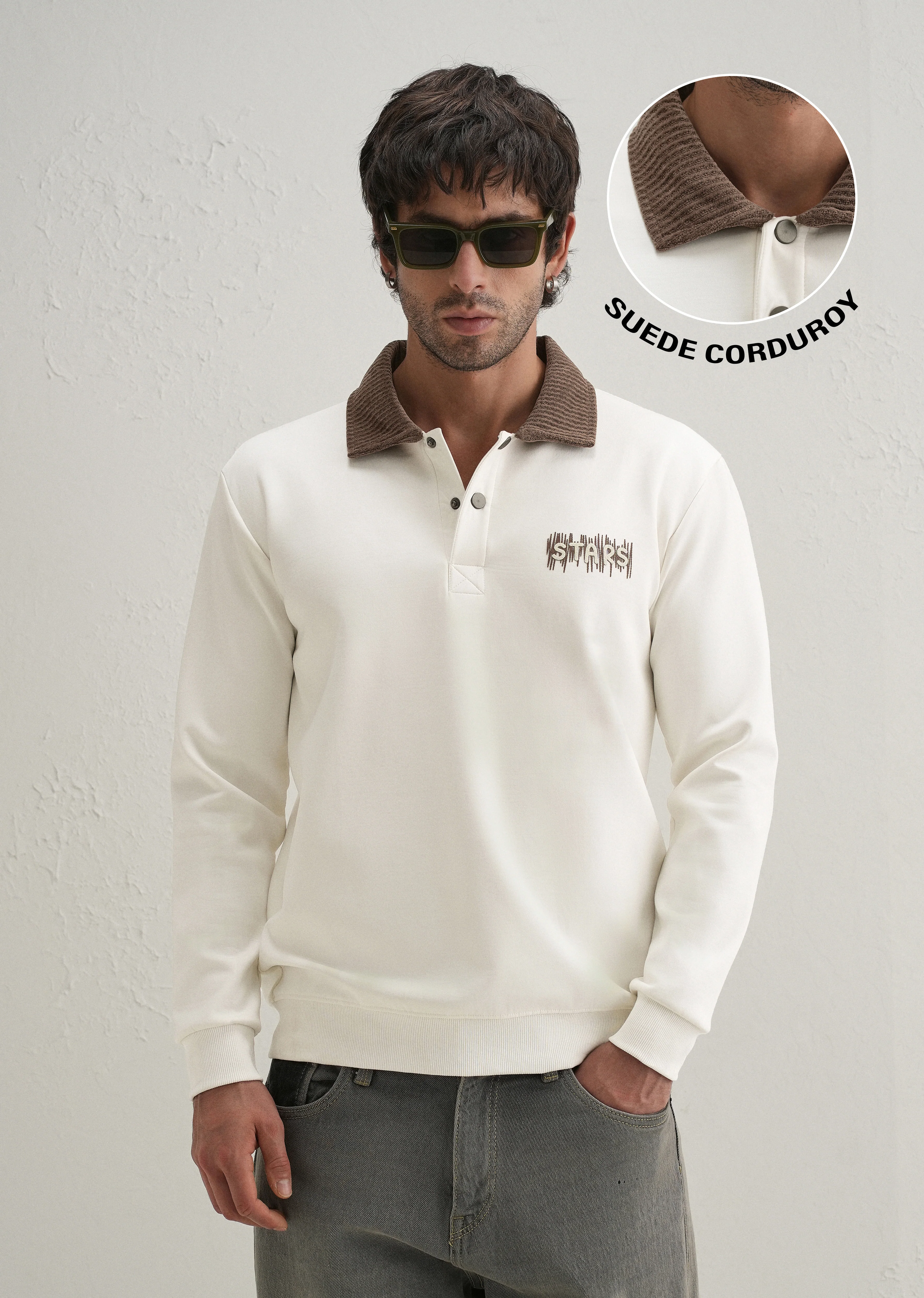 Off-White Suede Collared Polo Sweatshirt
