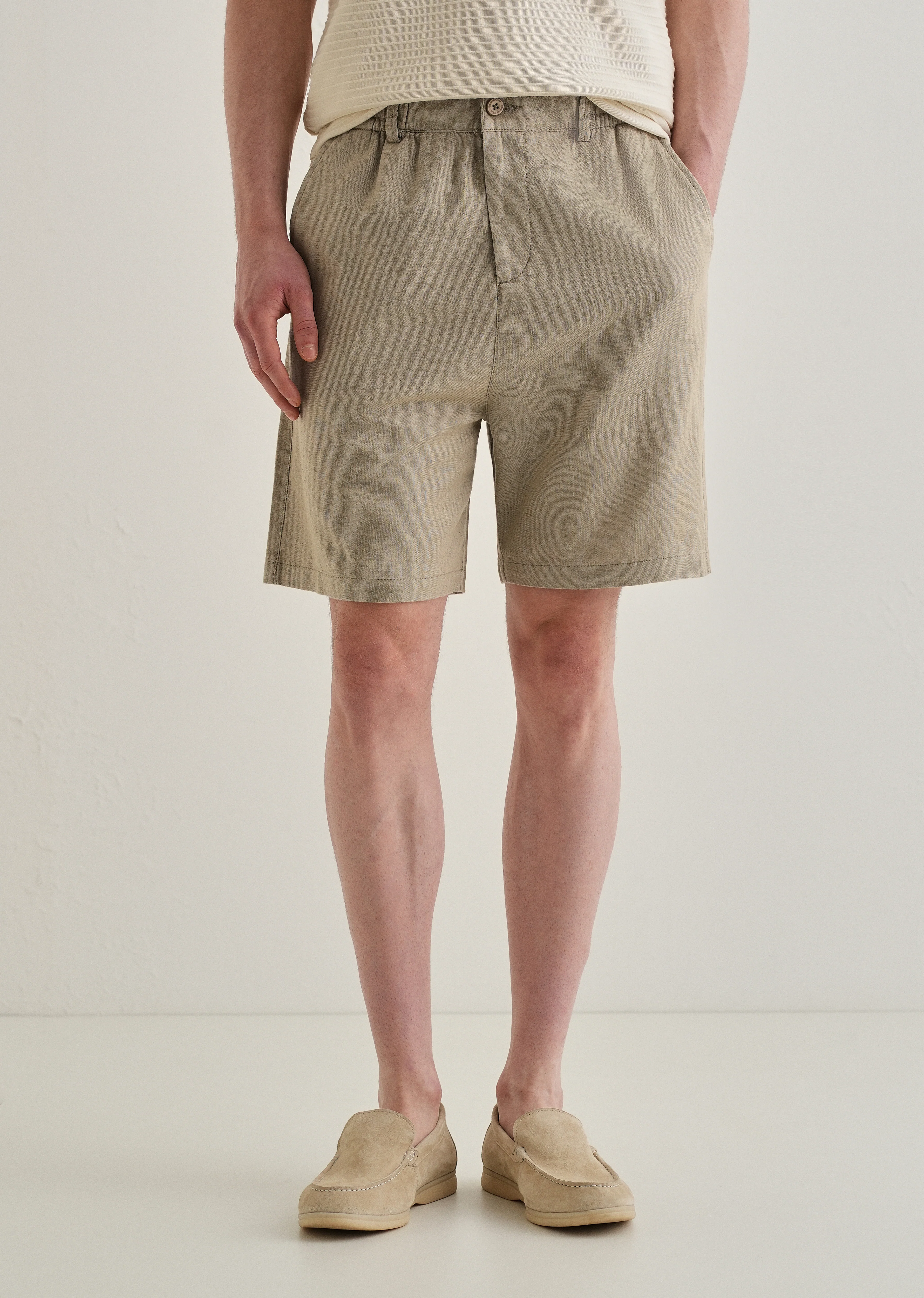 Olive Green Linen Shorts