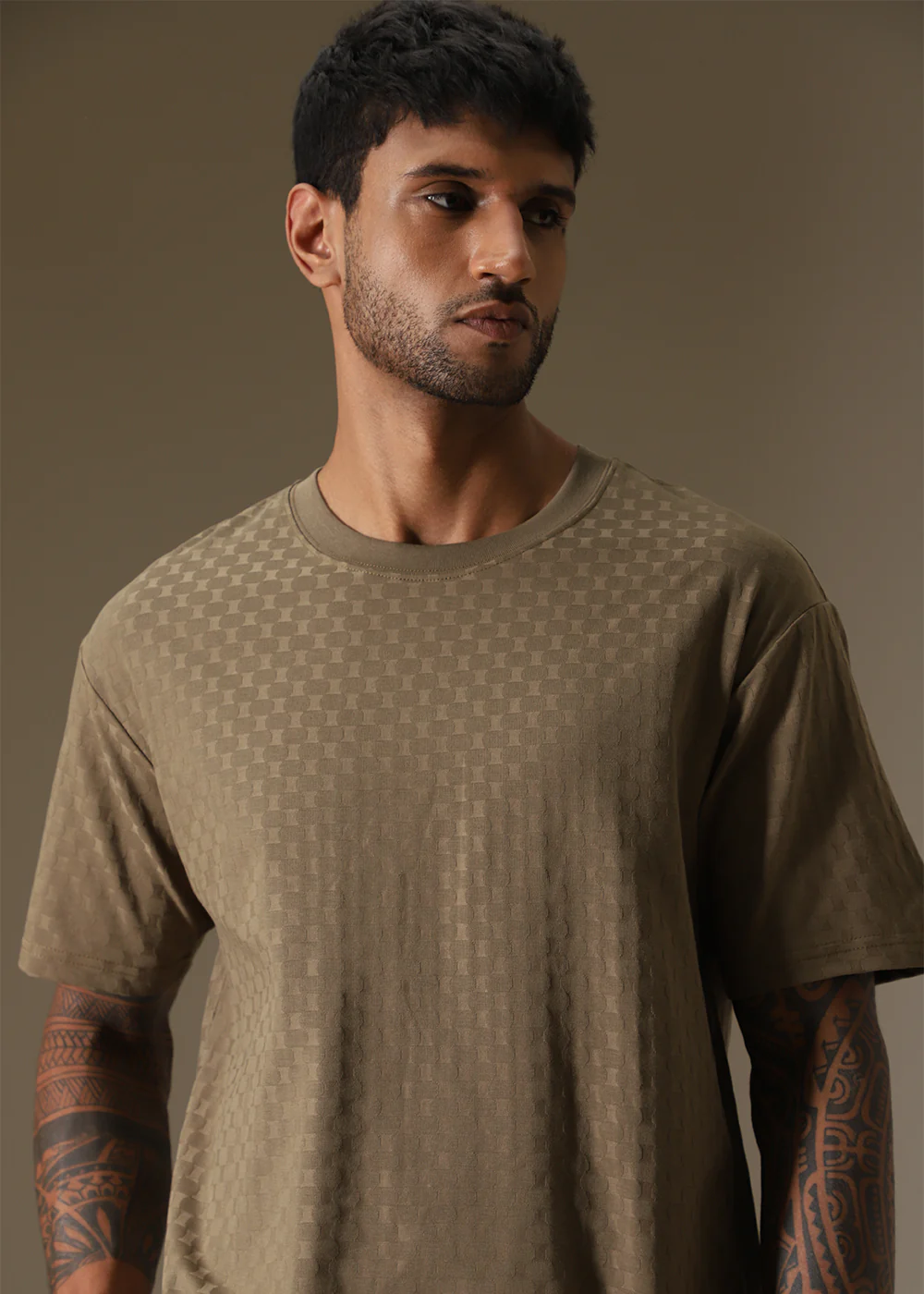 Olive Plain Texture Oversized T-shirt