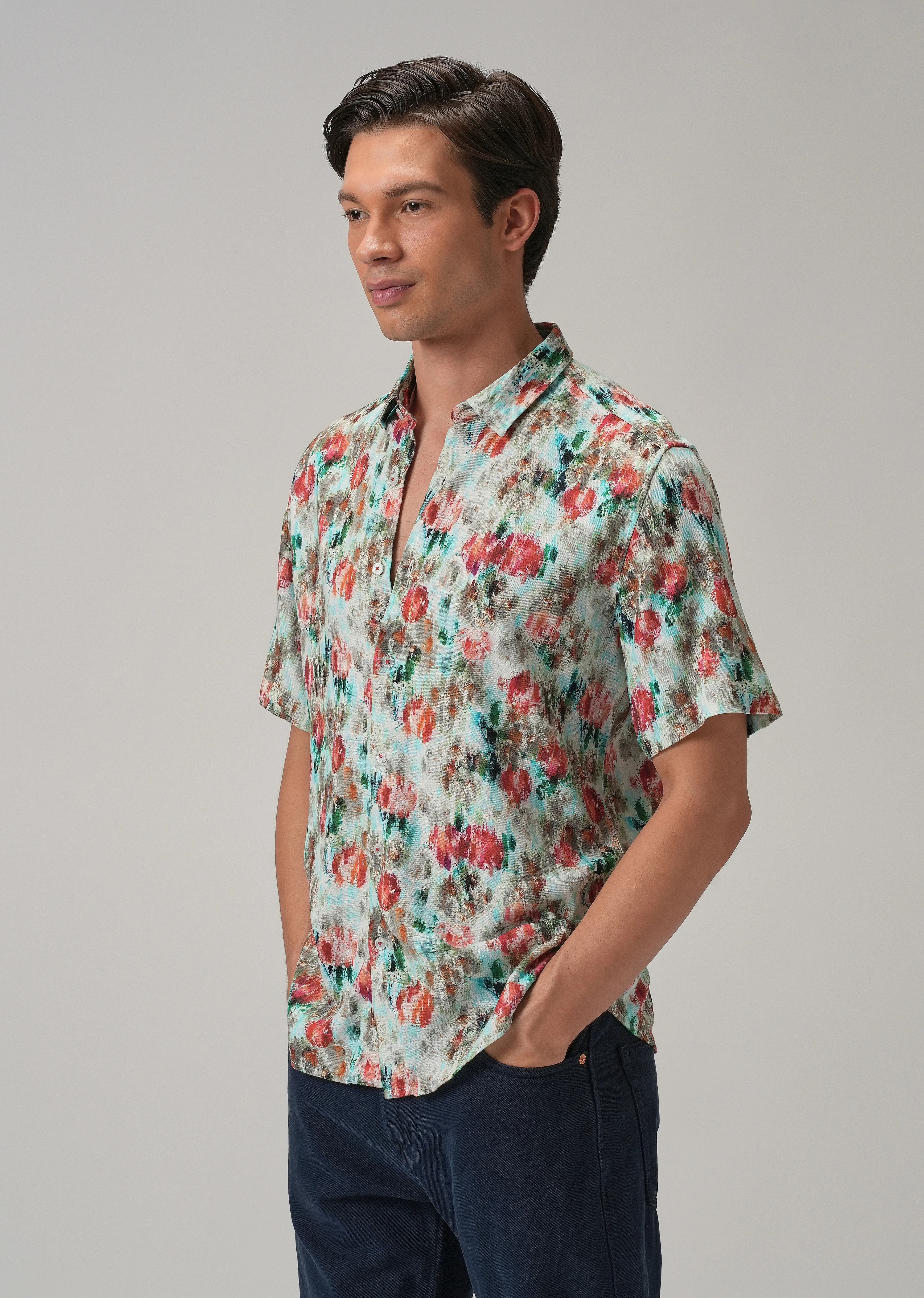 Red Abstract Patch Half Sleeve shirt