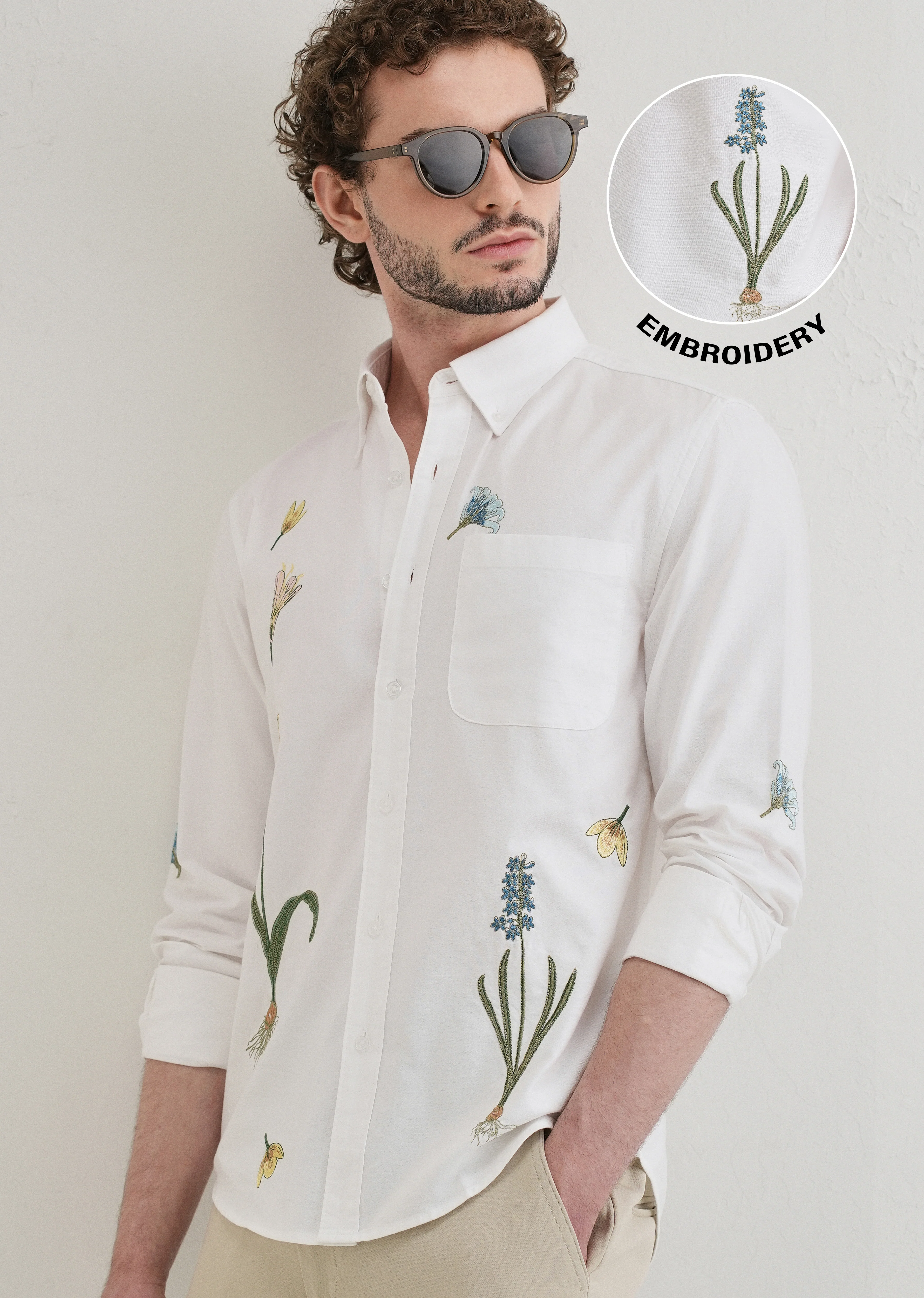 Snow White Floral Embroidery Shirt