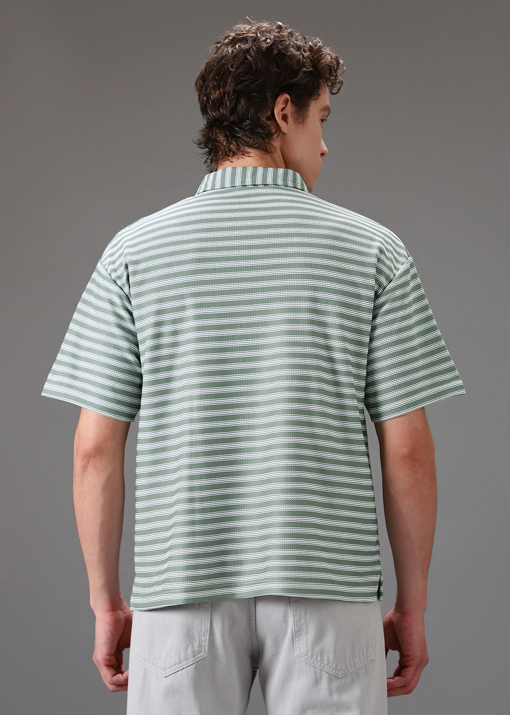 Striped Green Oversized Polo T-shirt - Image 4