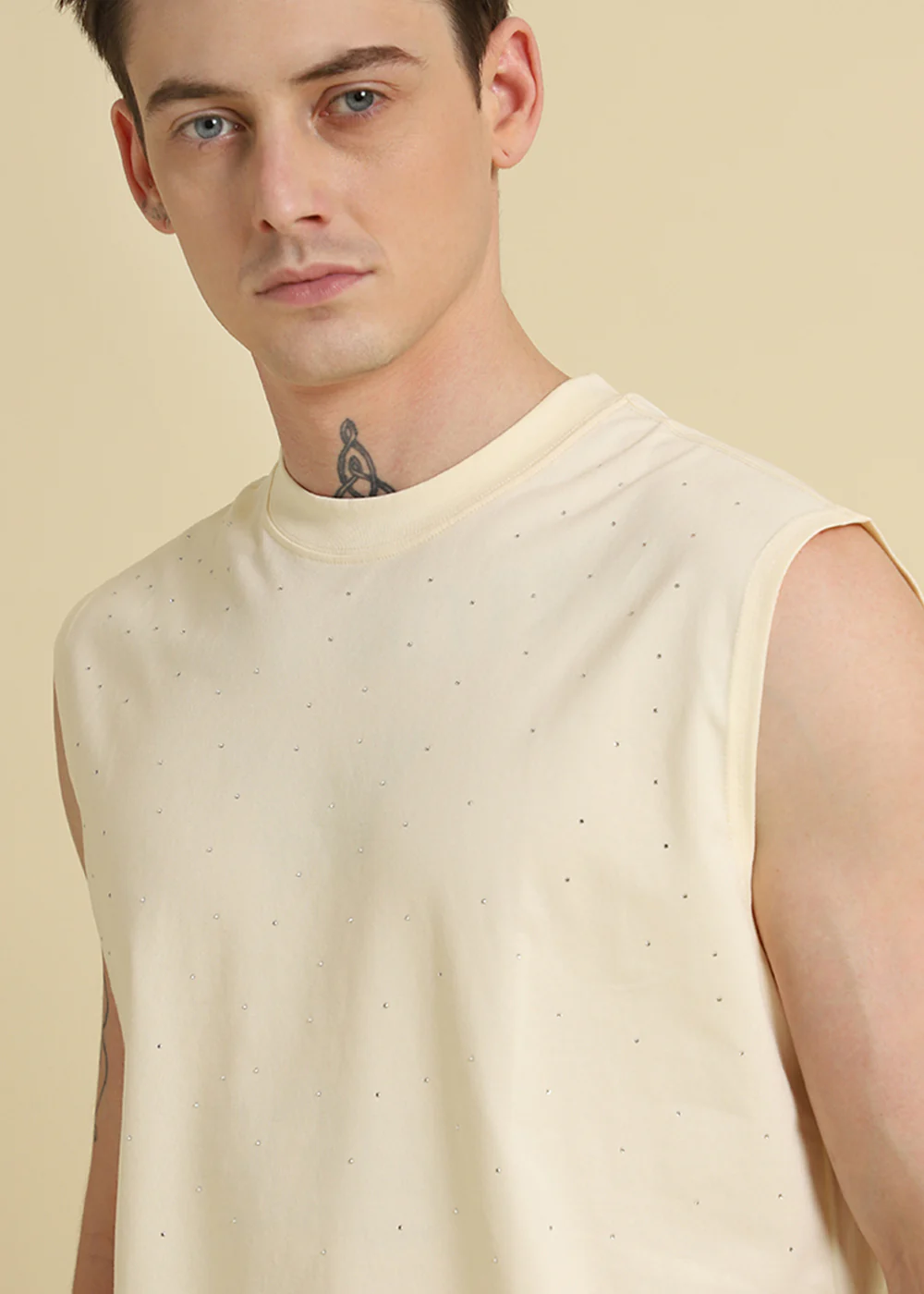 Stud Embellished Cream Tank - Image 2