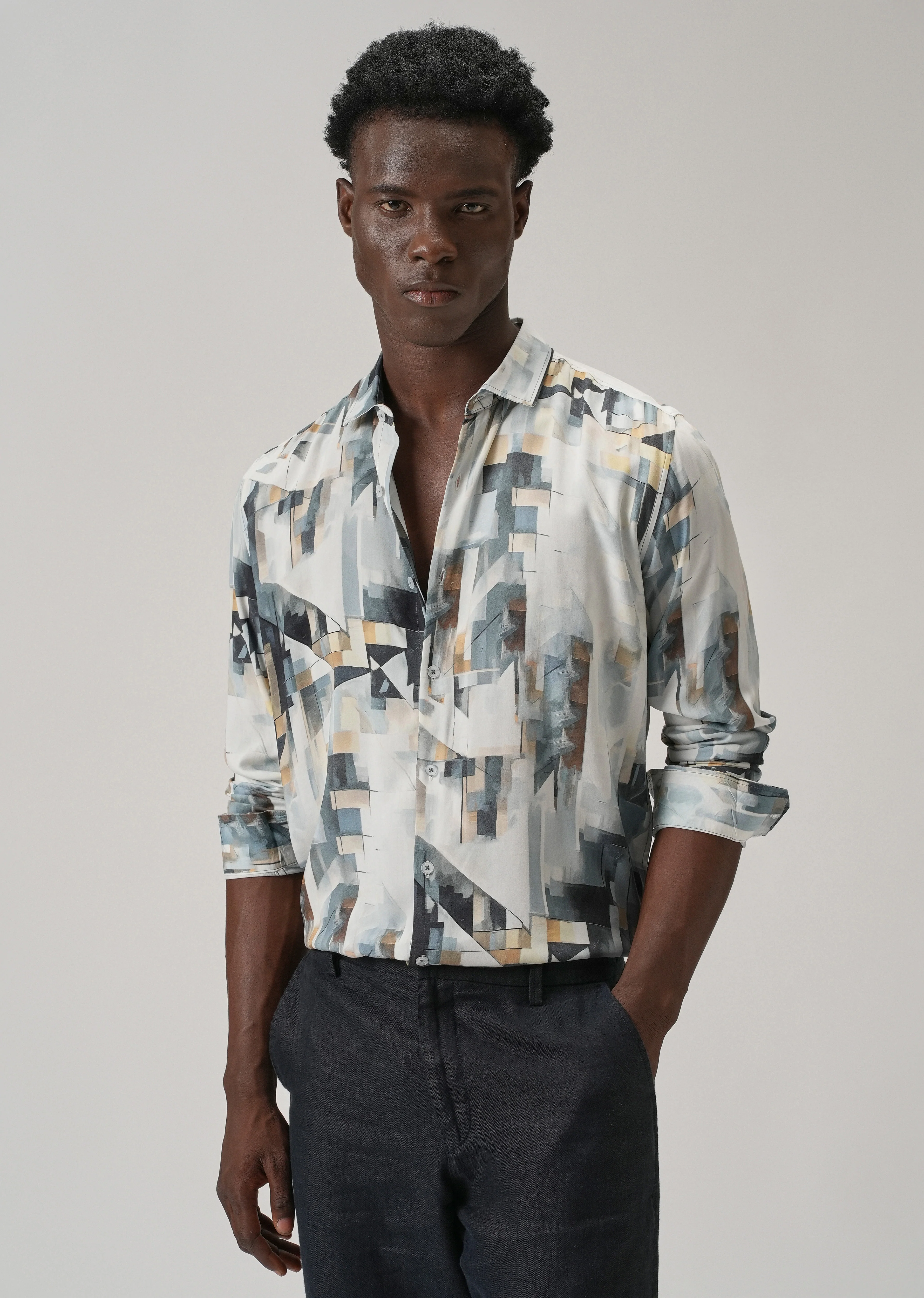 Tan Geometric Printed Shirt
