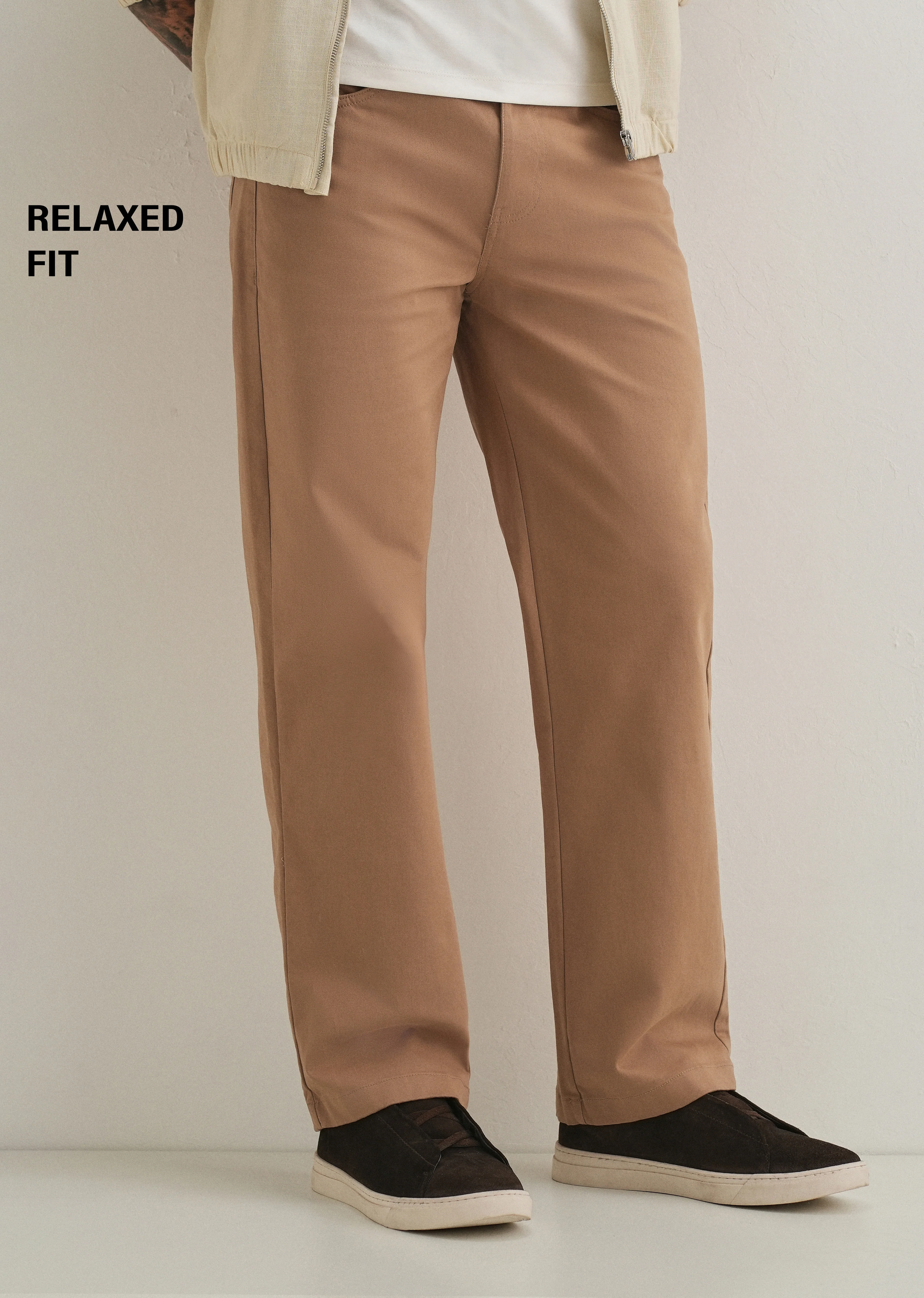 Tan Semi-Elasticated Cotton Trouser