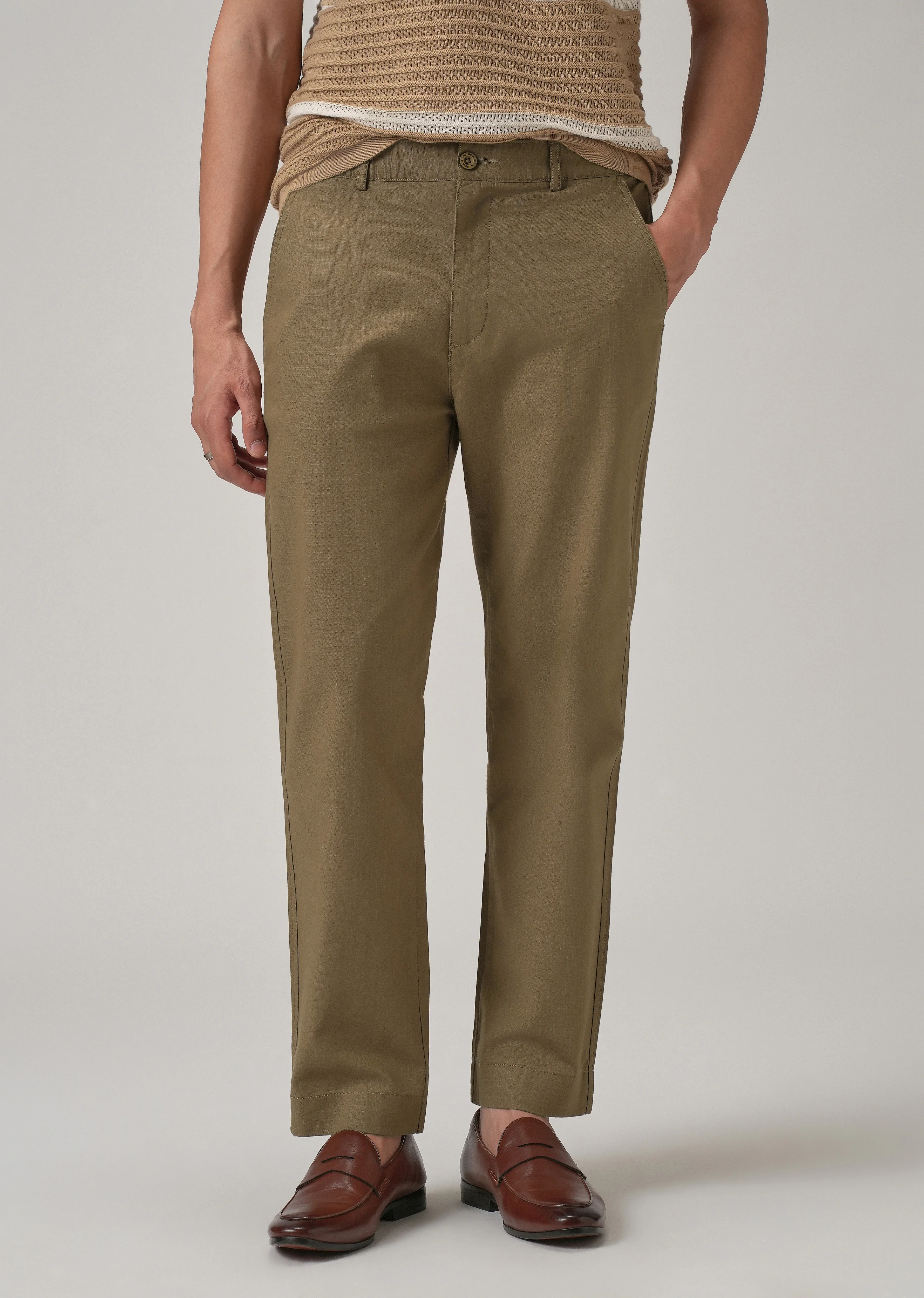 Taupe Brown Cotton Trouser