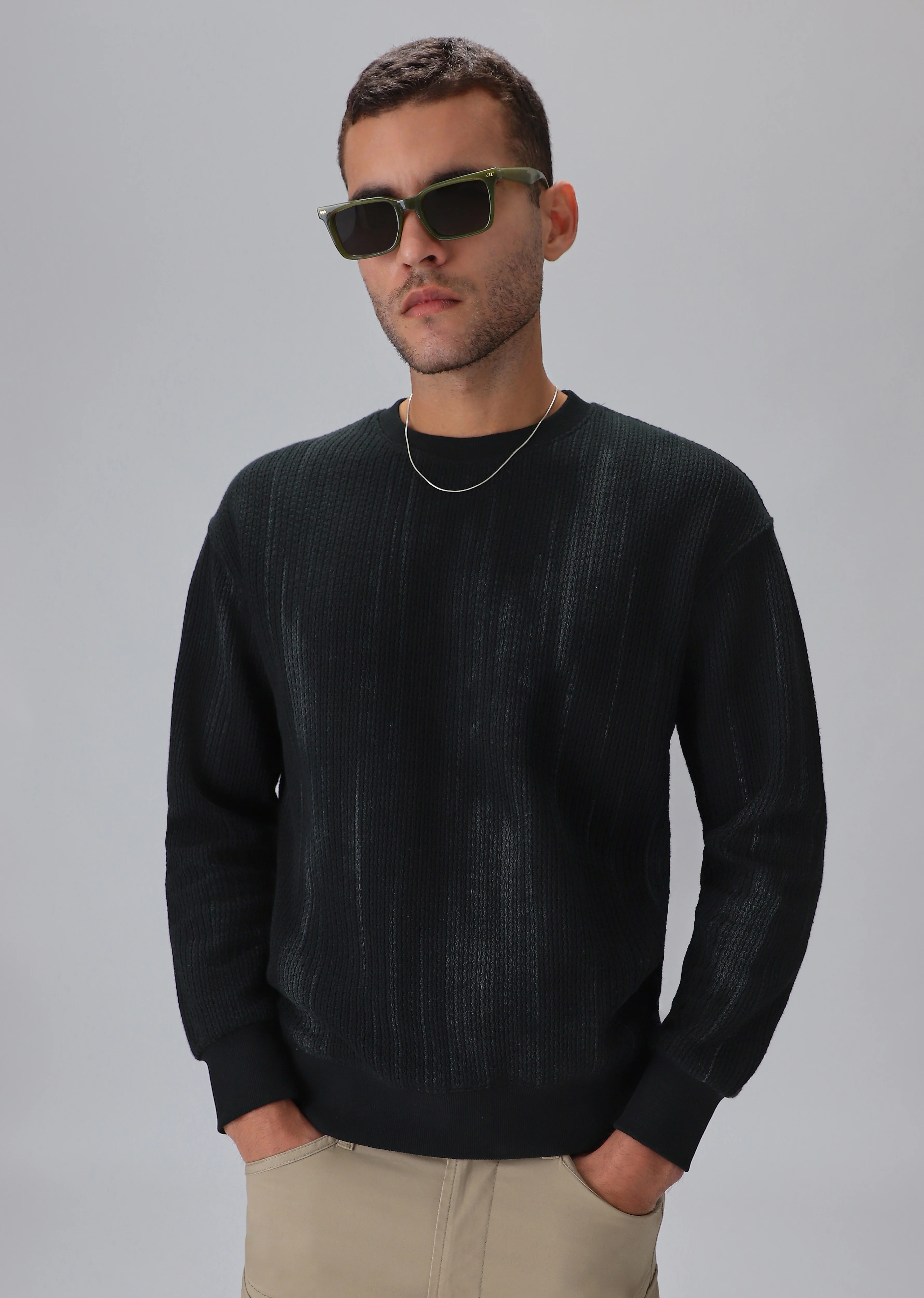 Textured Knit Grey Sweatshirt