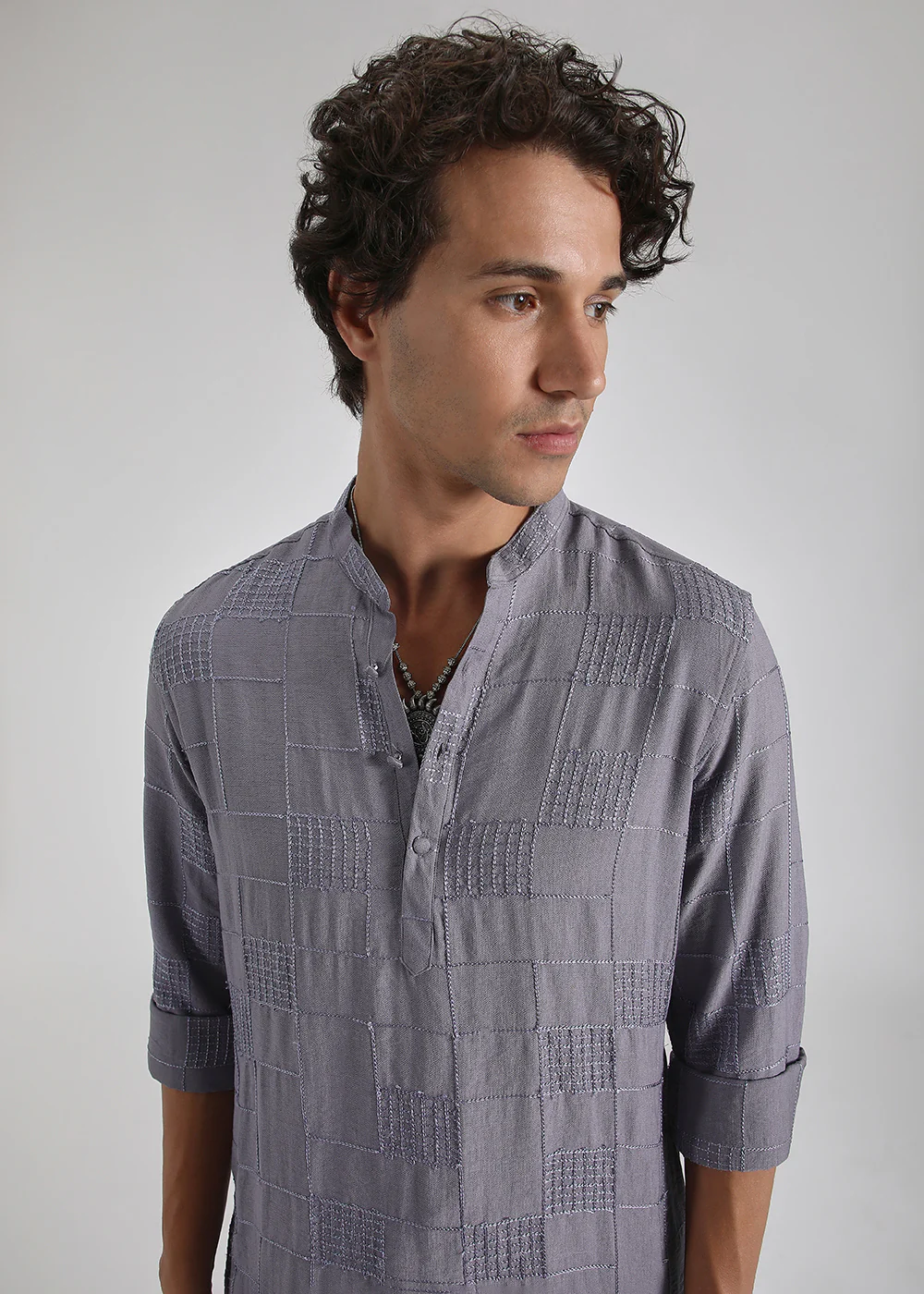 Violet Self Thread Embroidered Kurta