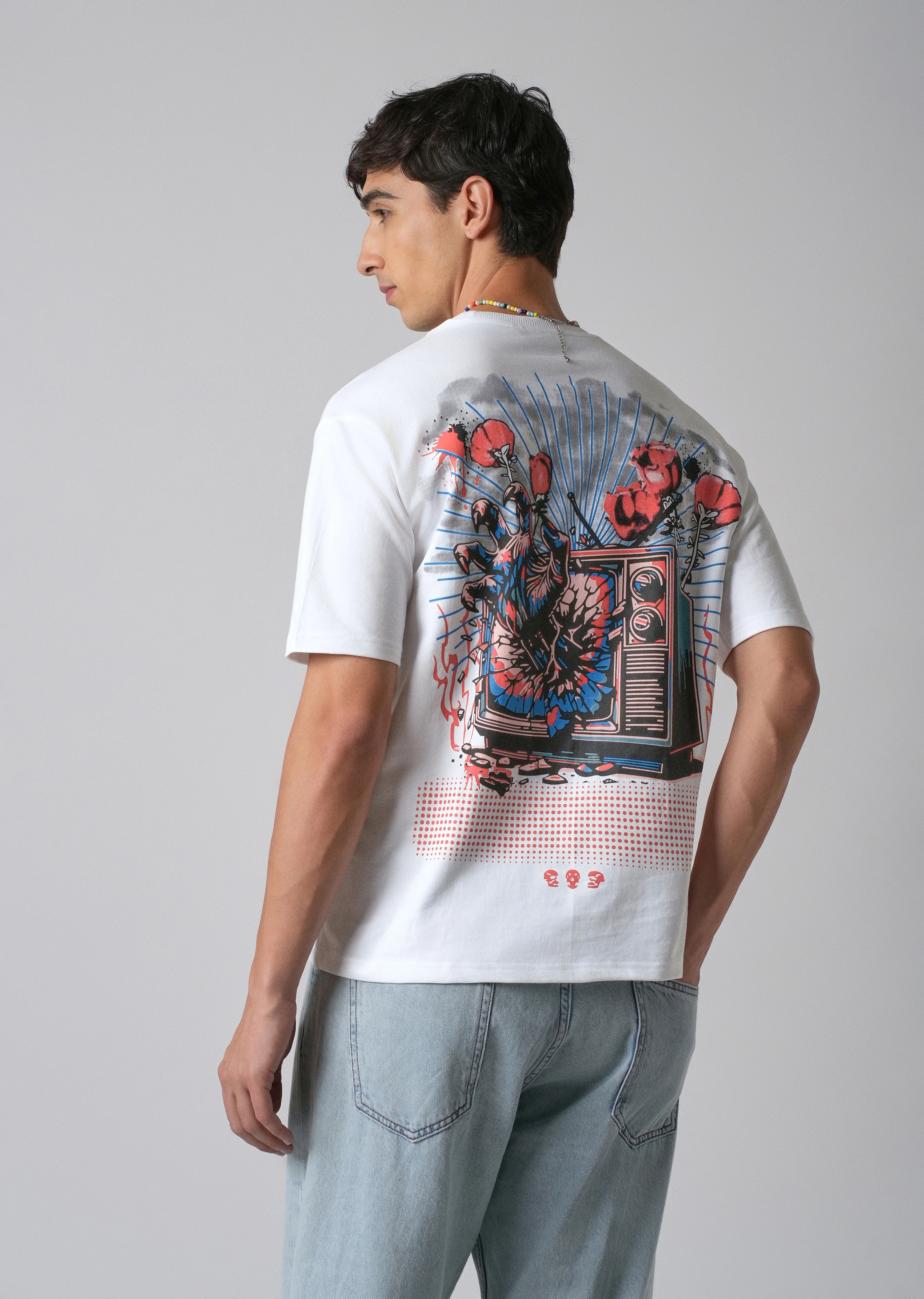 White Back Print Relaxed Fit T- shirt