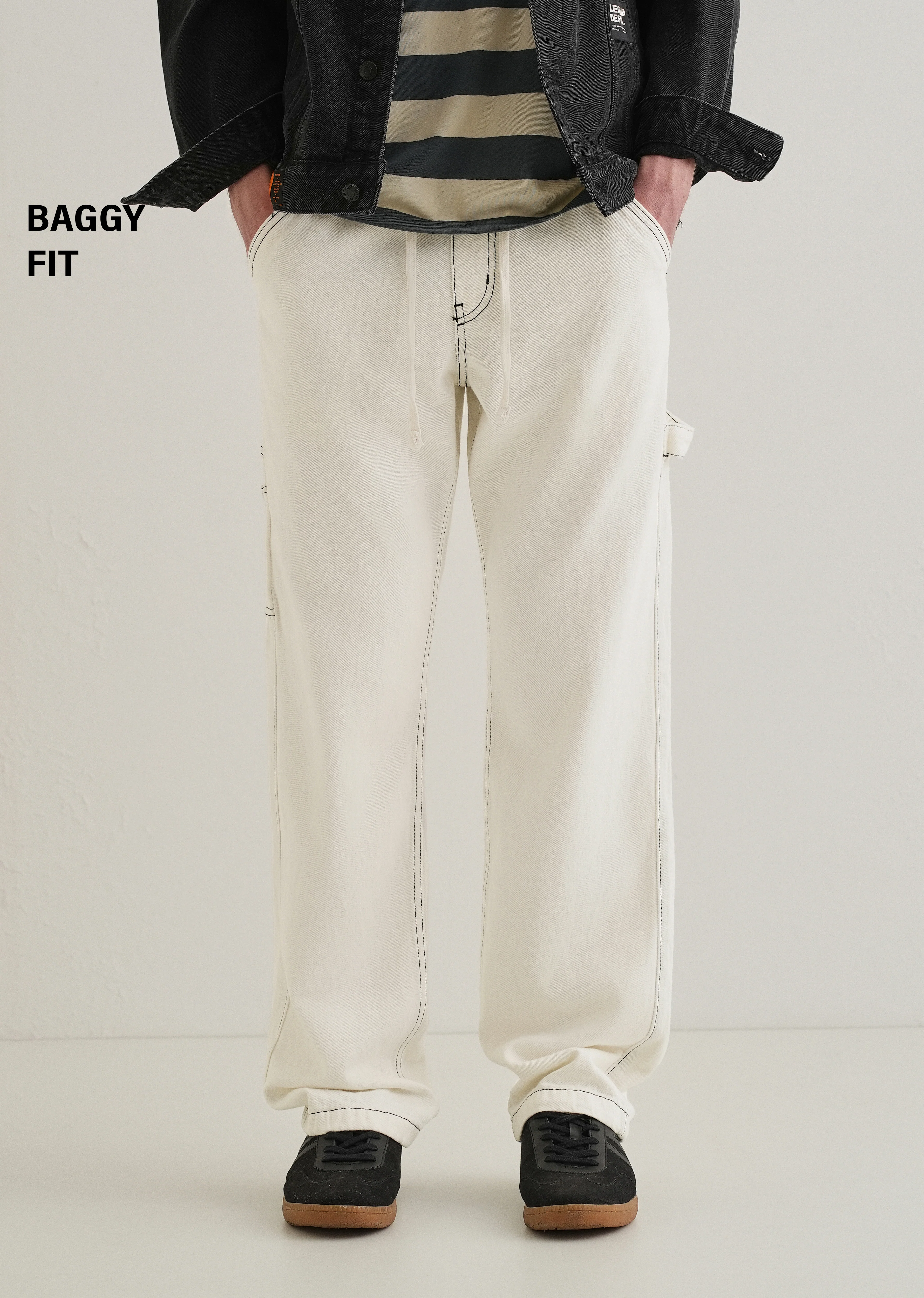 White Baggy Fit Carpenter Denim