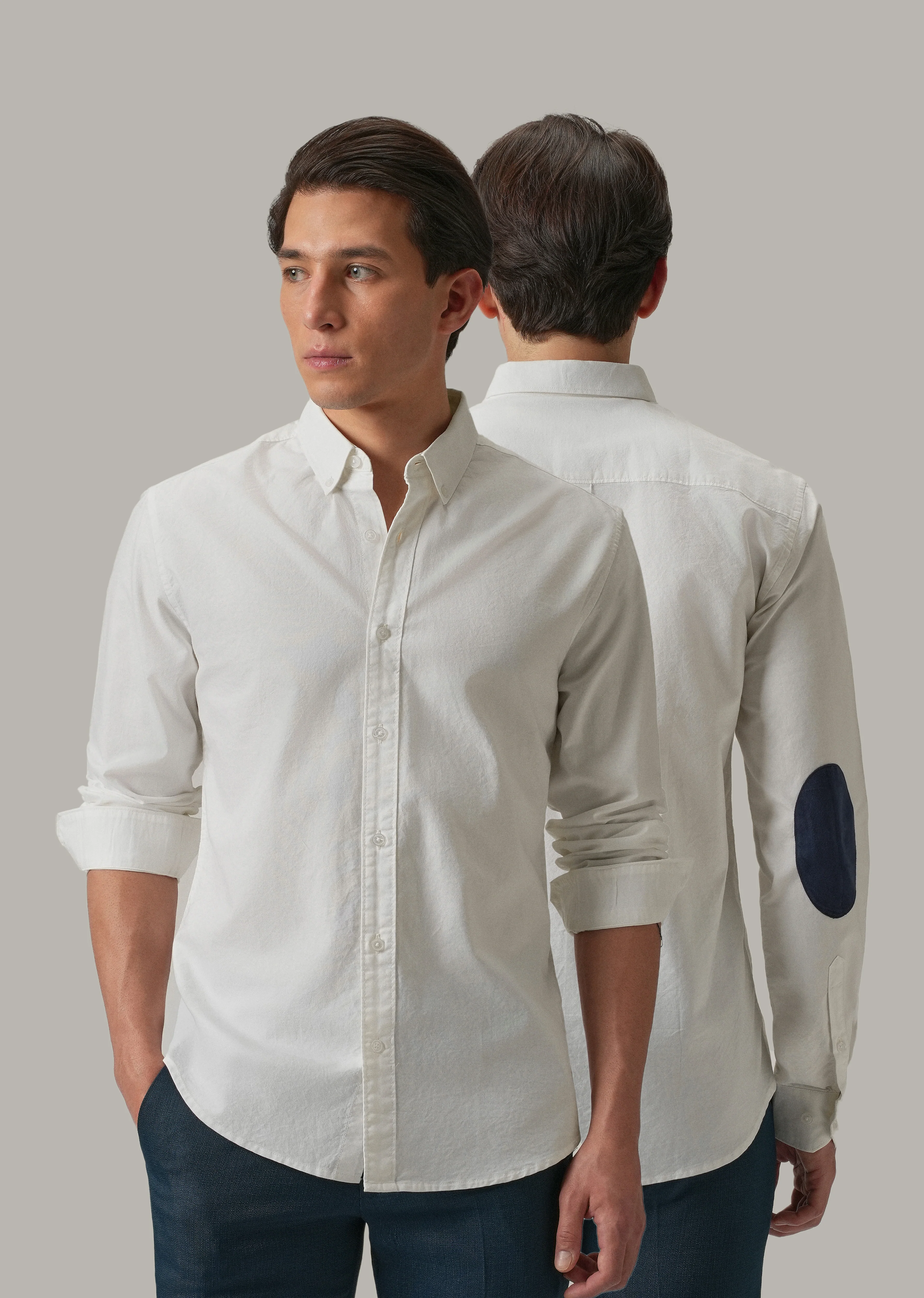 White Plain Elbow Patch Oxford Shirt